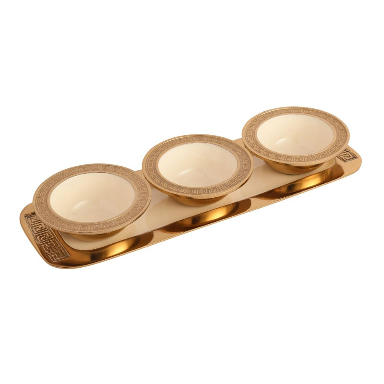 Versace Design Bowl Tray Set in Ivory Enamle & Gold Finish