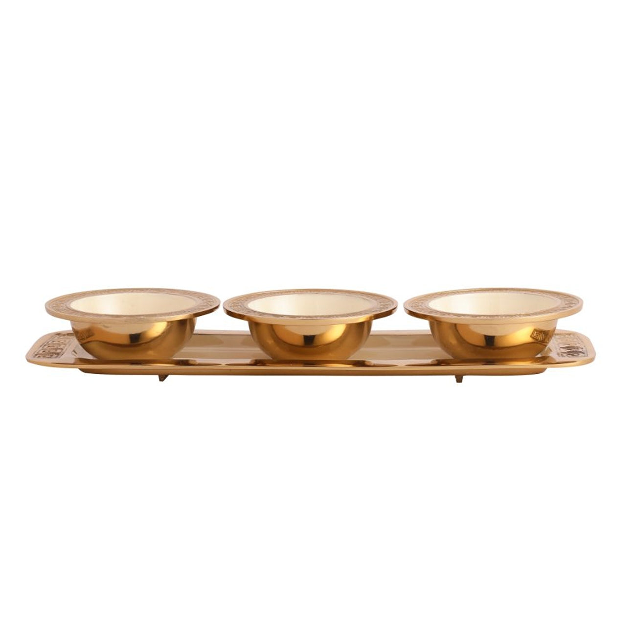 Versace Design Bowl Tray Set in Ivory Enamle & Gold Finish