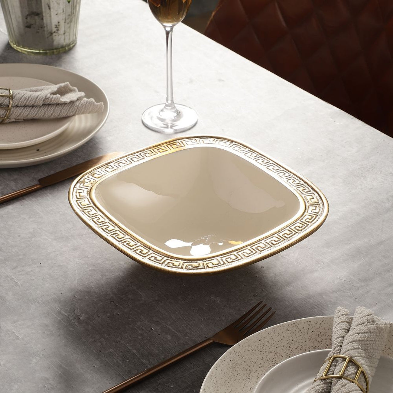 Versace Design Bowl in Ivory Enamel & Gold Finish