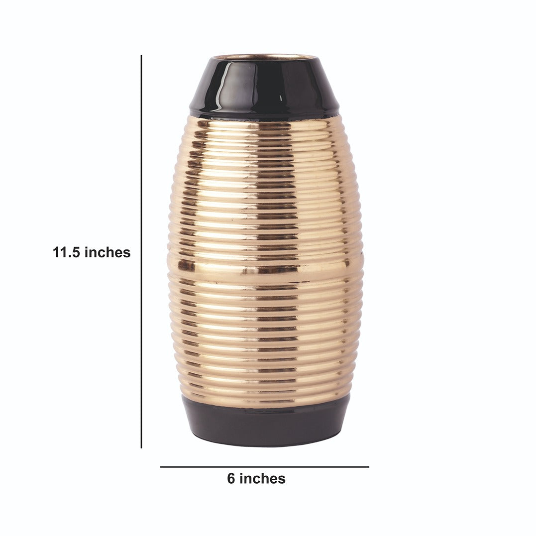 Regal Black and Gold Banded Enamel Vase