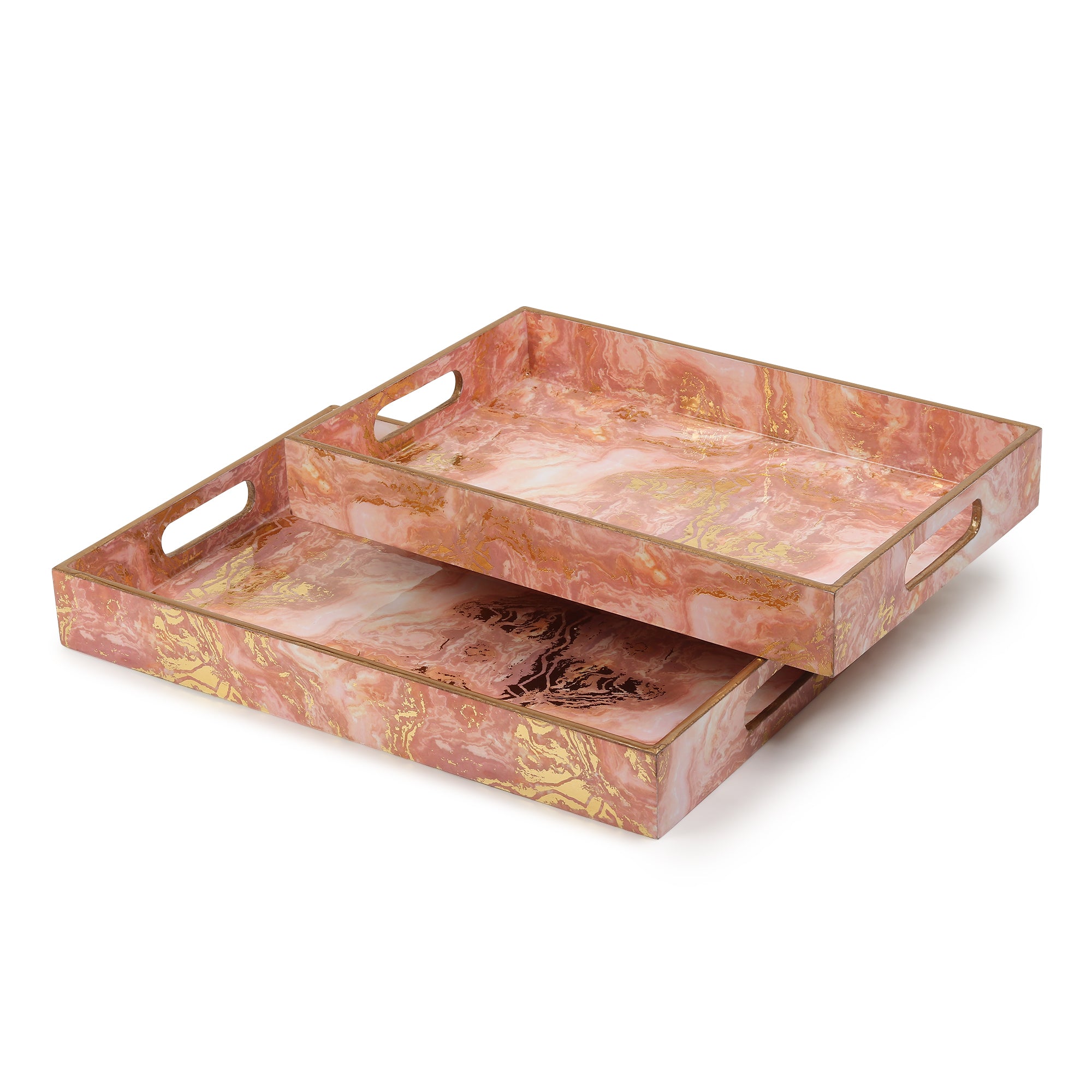 Ivory Noir Bloom Tray in Pink Set of 2