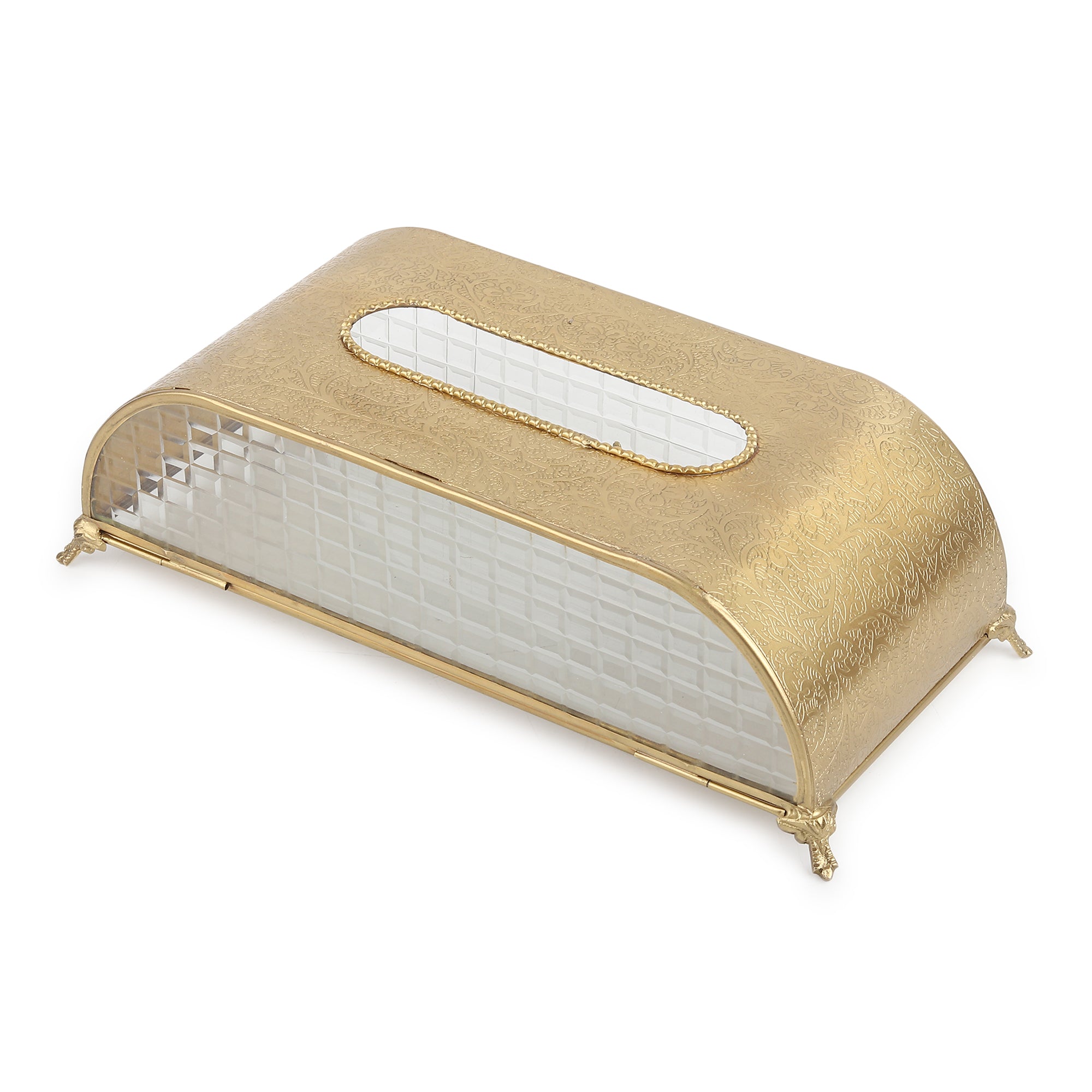 Sleek Slant Square Crystal Tissue Holder Gold