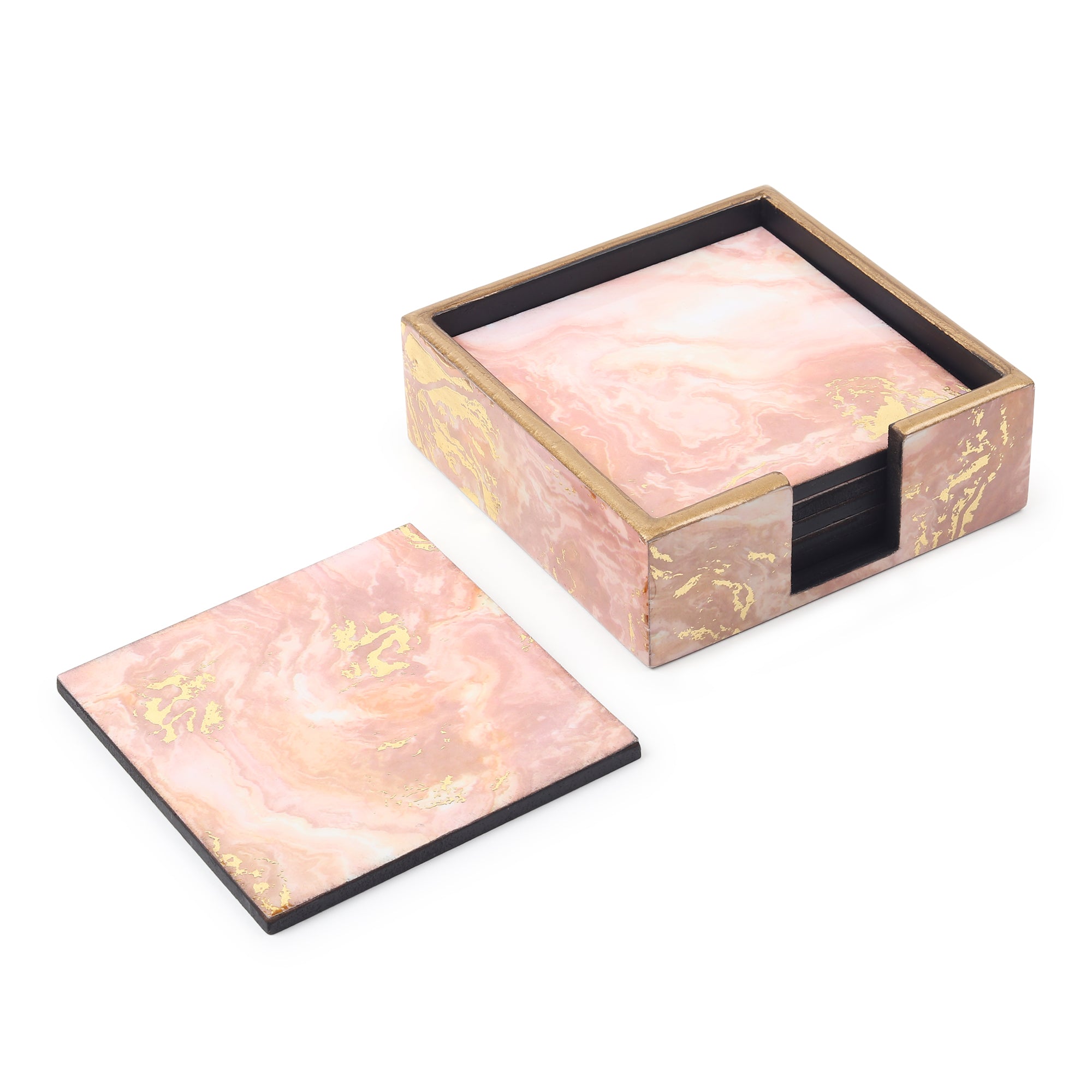 Rosa Perlino Wooden Coaster with Stand Set of 6