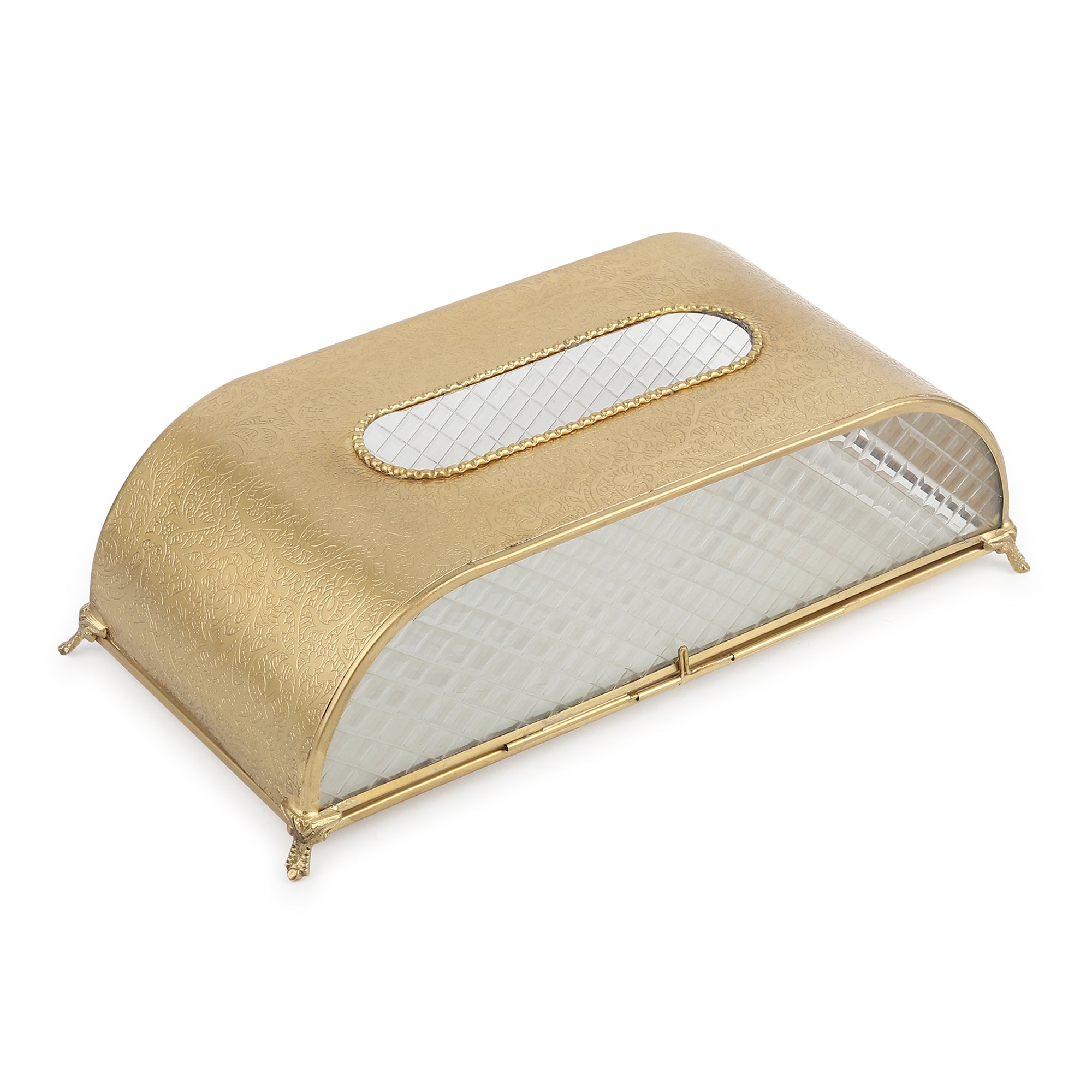 Sleek Slant Diamond Crystal Tissue Holder Gold
