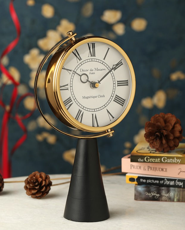 Black Wood's Pedestal Clock in Reflective Gold