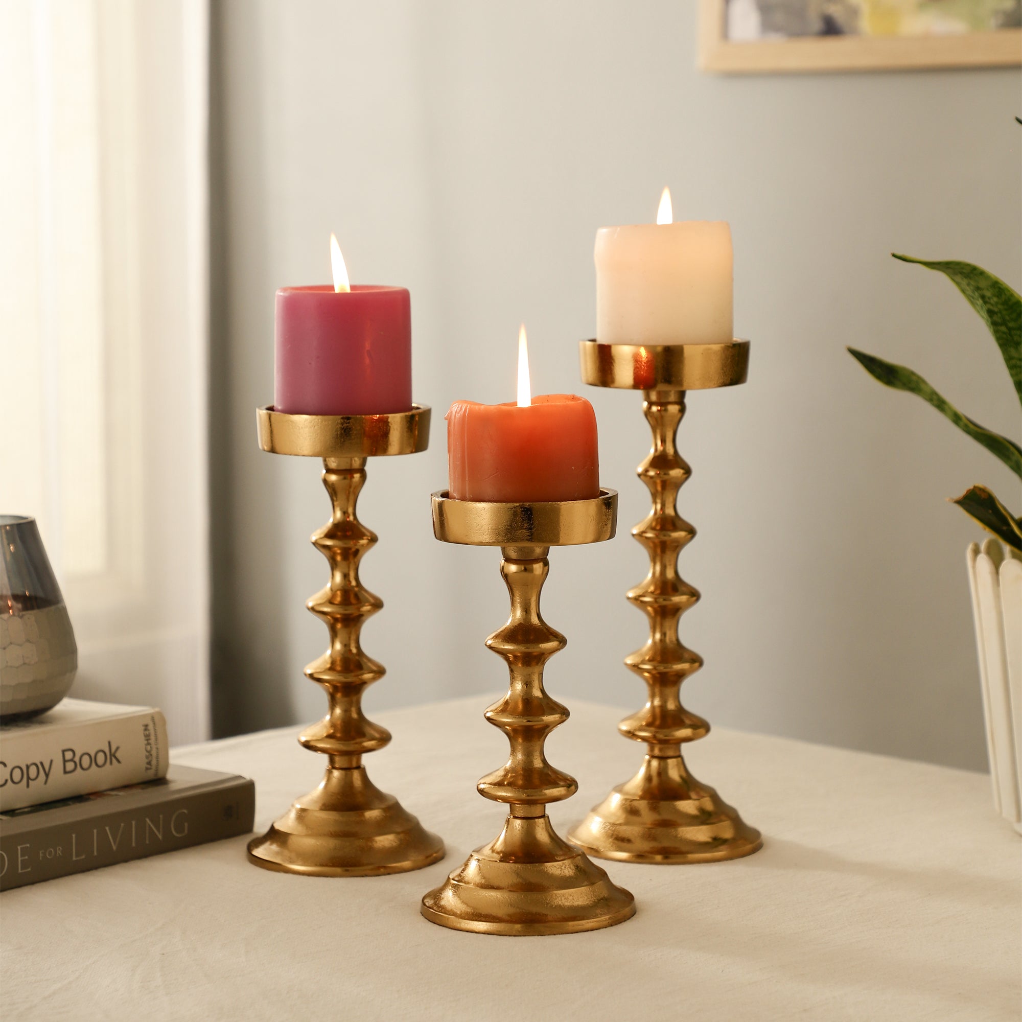 Ebon Whisper Candle holders set of 3 in Gold
