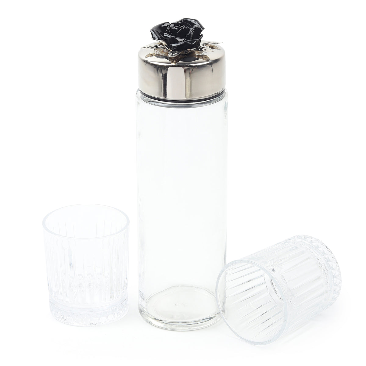 Petal Eclat Black Bottle & Glass Set