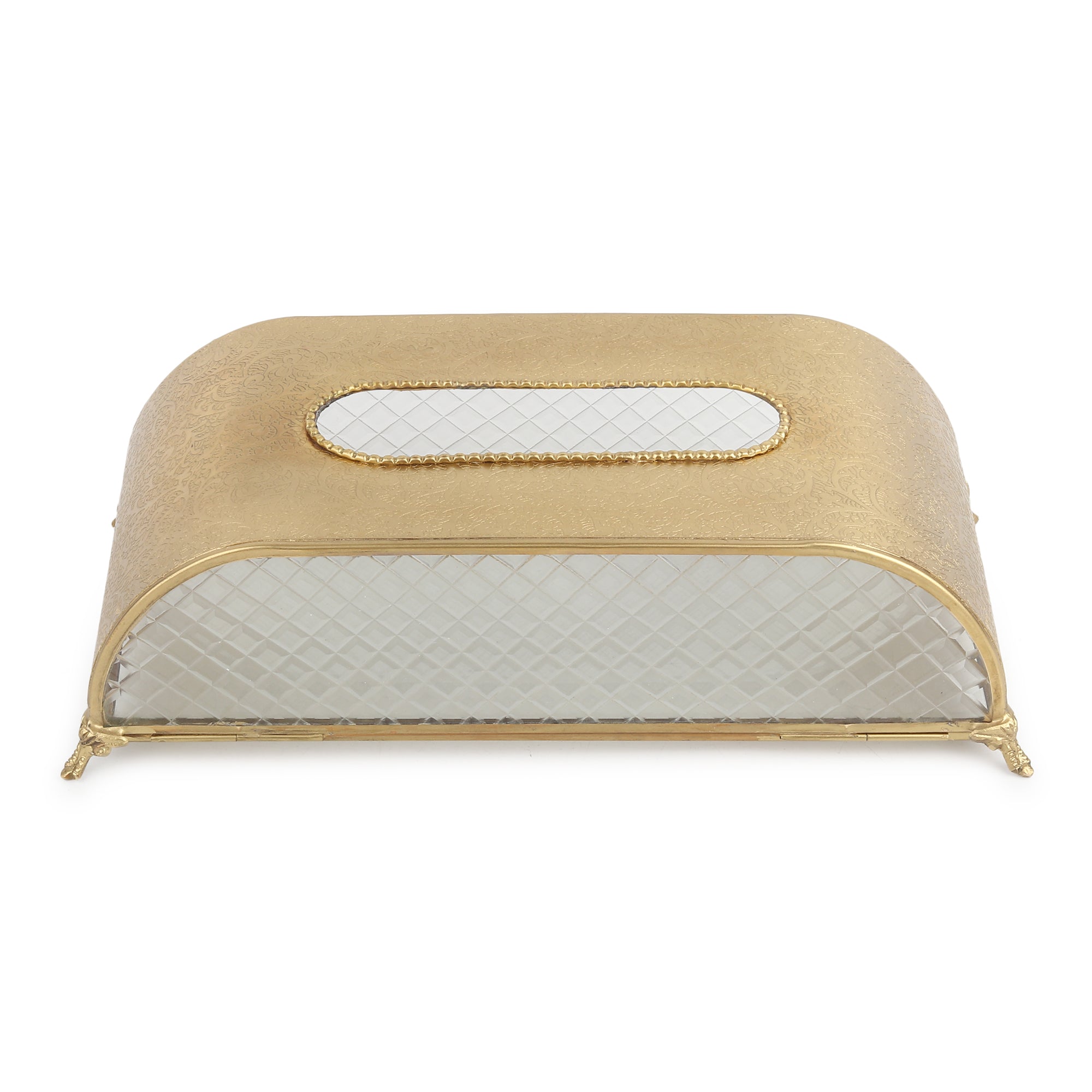Sleek Slant Diamond Crystal Tissue Holder Gold