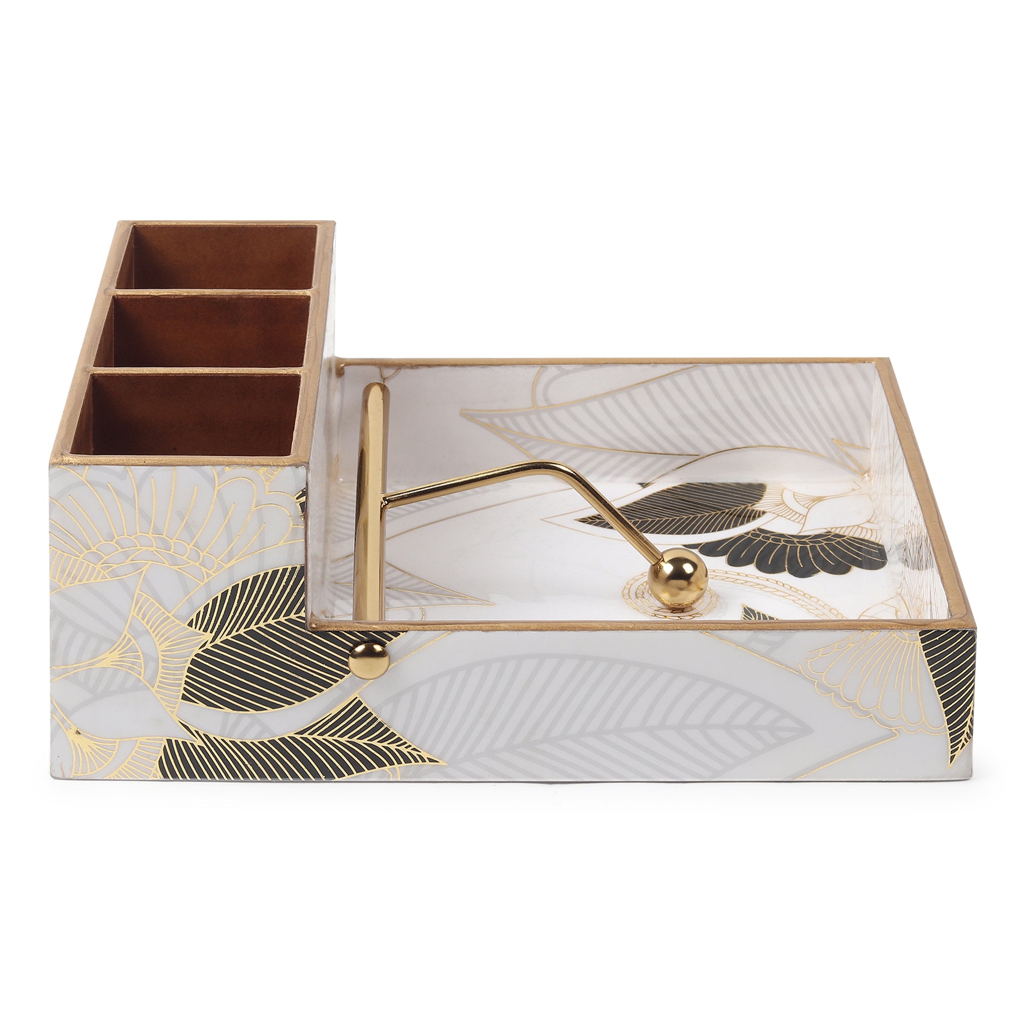 Ivory Noir Bloom Cutlery and Tissue Holder