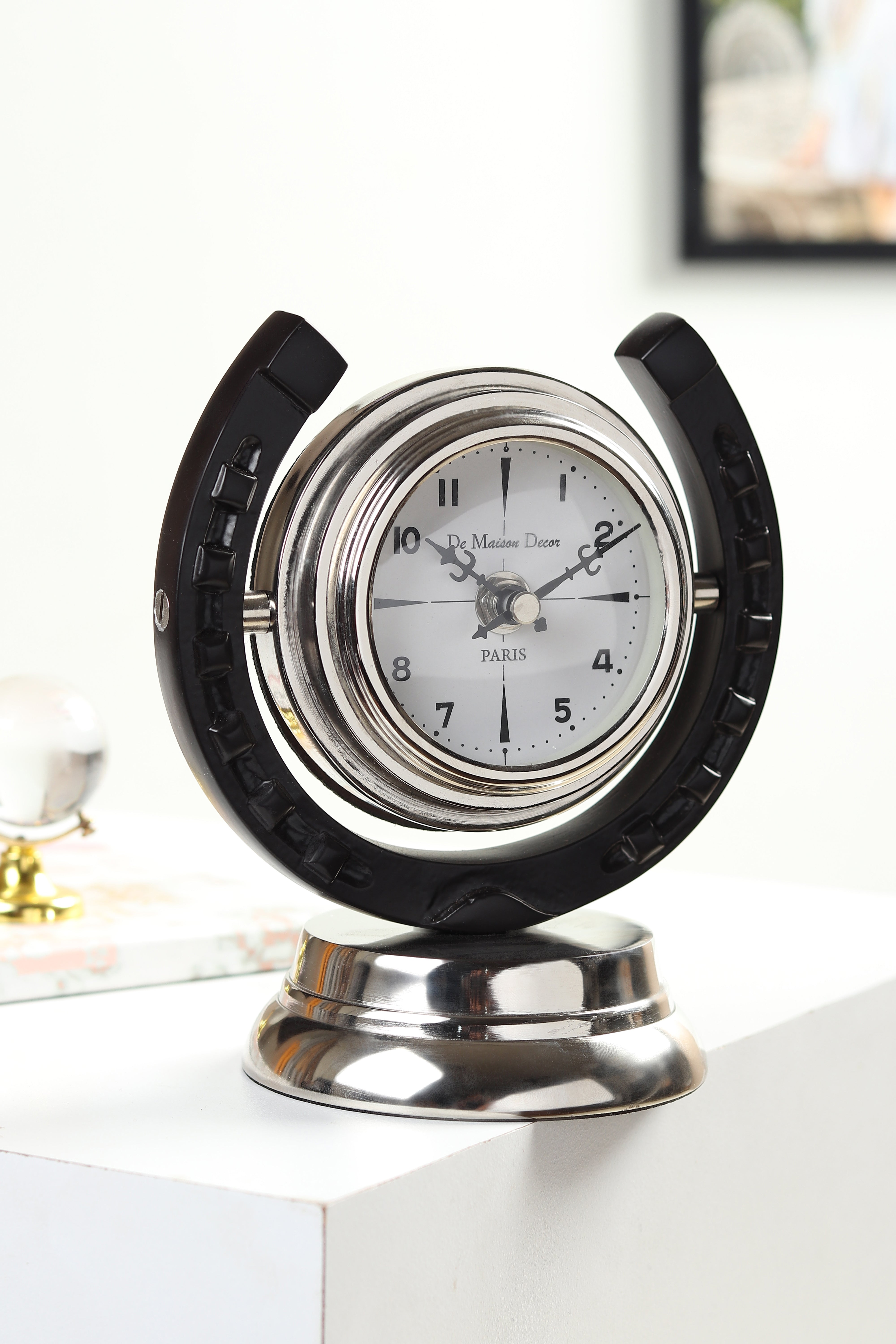 Equestrian Table Clock in Silver