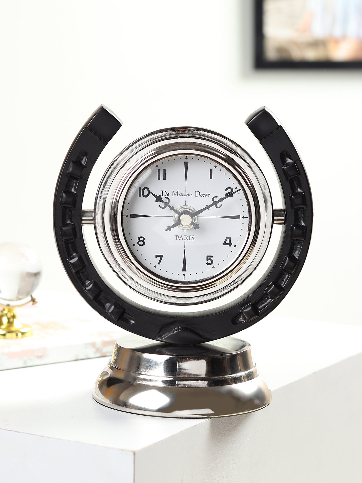 Equestrian Table Clock in Silver