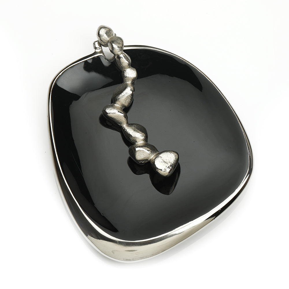 Stones Serving ware Jet Black enamel - Napkin Holder Silver