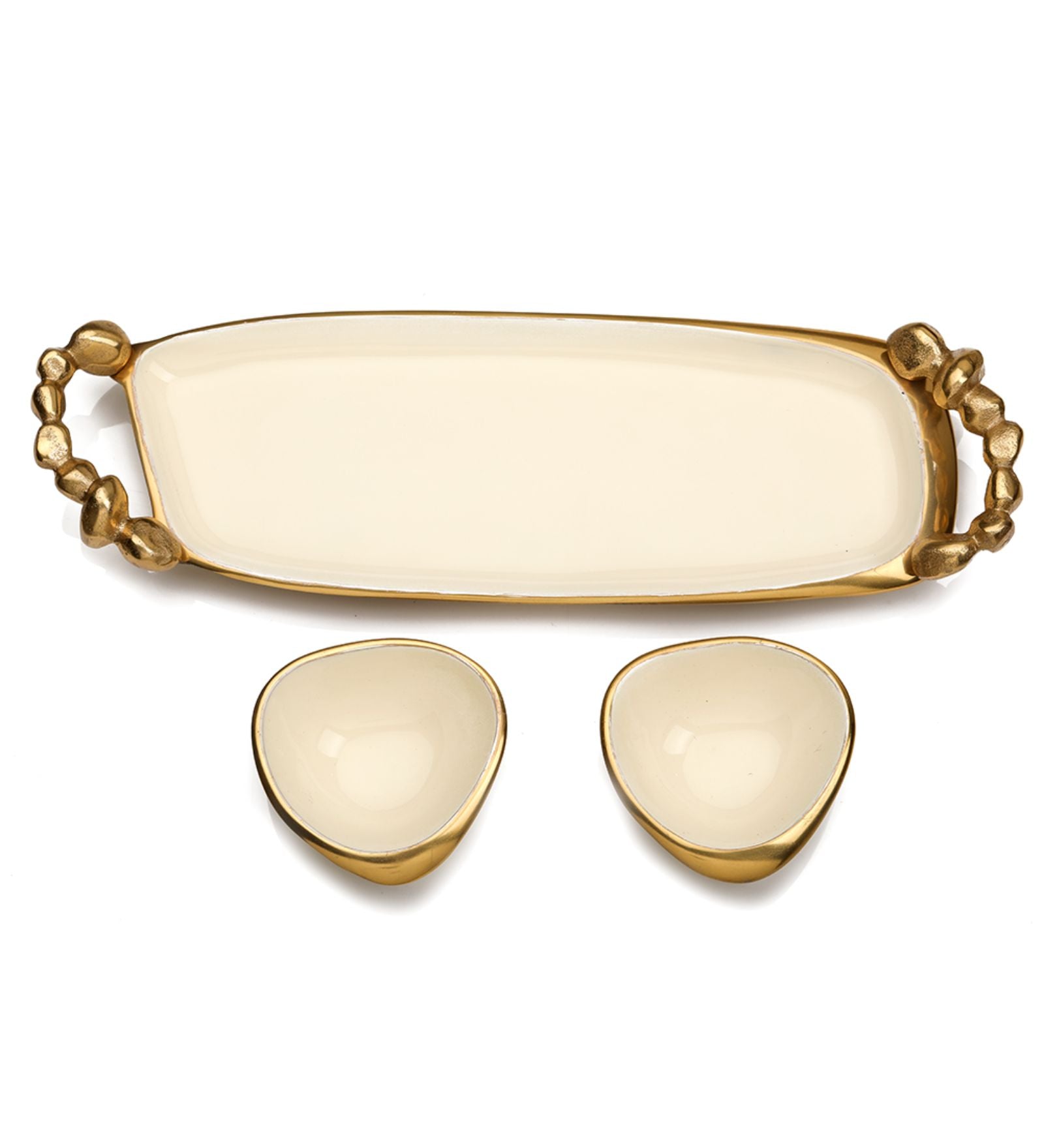 Stones Serving ware Ivory enamle - Tray & Bowls Set Gold