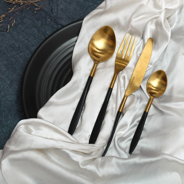 Midnight Opulence Black & Gold Cutlery Set