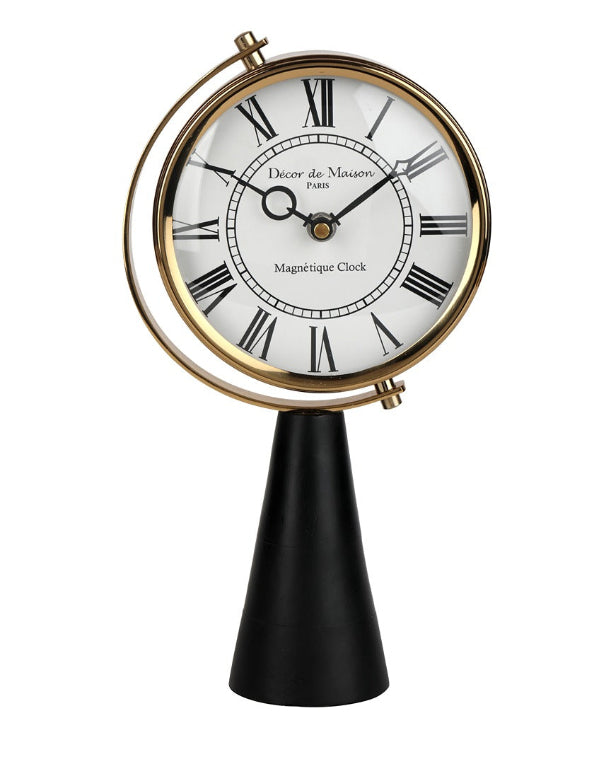Black Wood's Pedestal Clock in Reflective Gold
