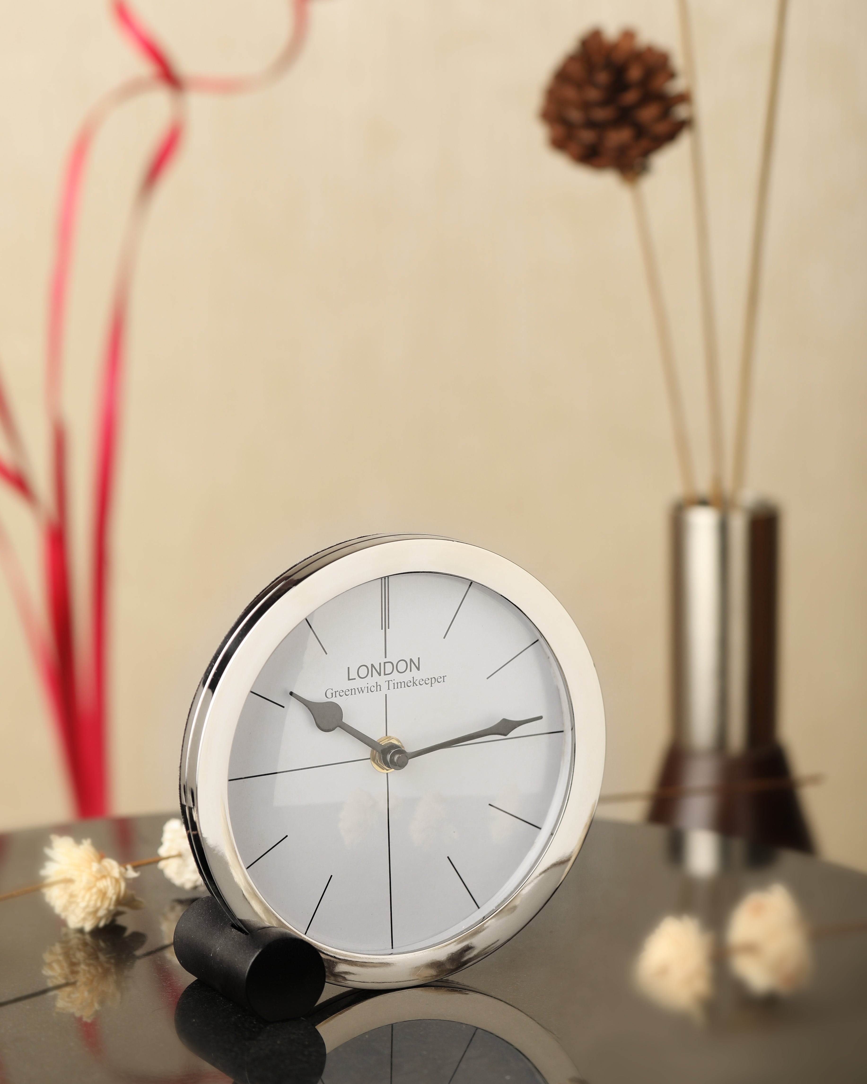 Langston Table Clock in Silver