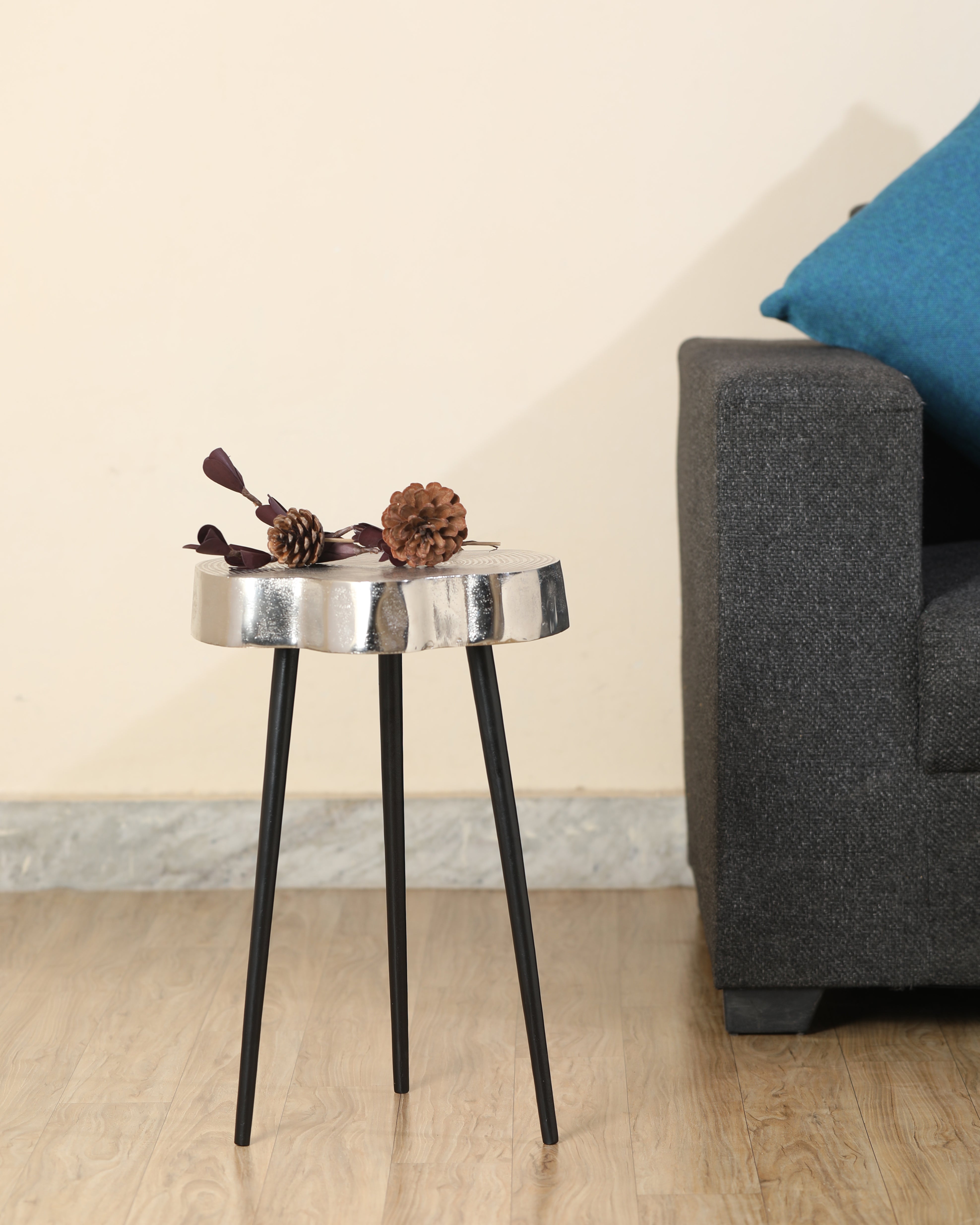 Sawed Log Side Table Silver