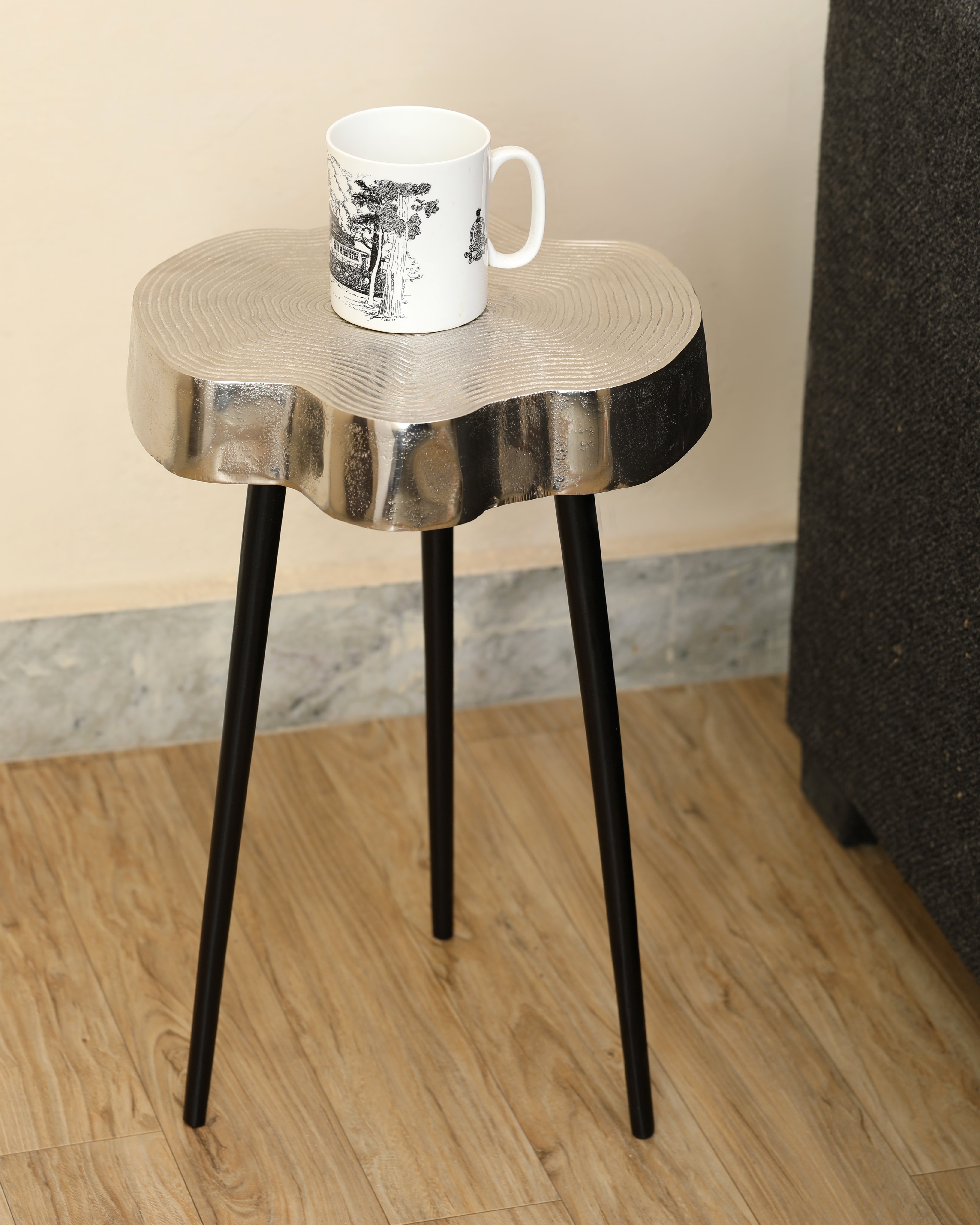 Sawed Log Side Table Silver