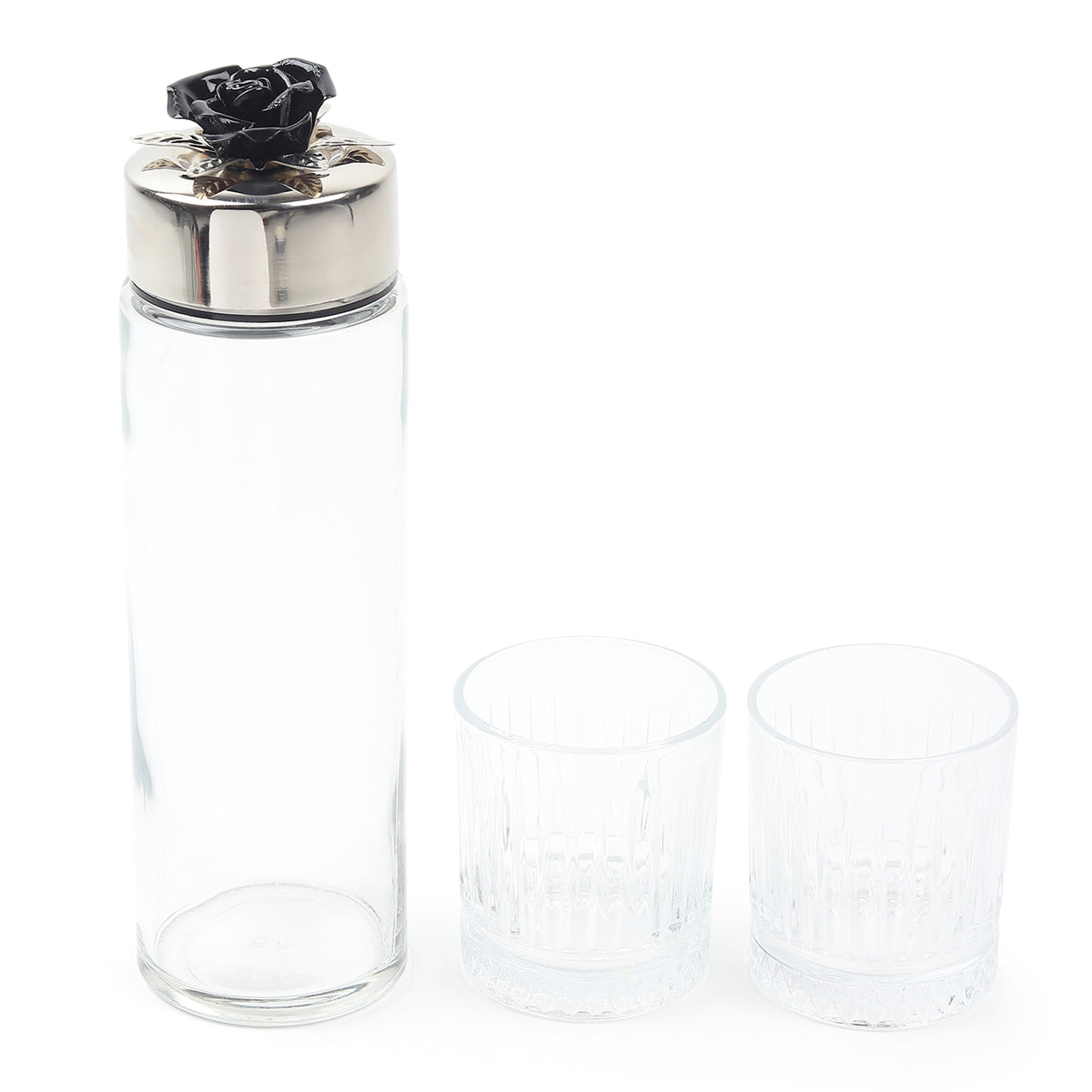 Petal Eclat Black Bottle & Glass Set