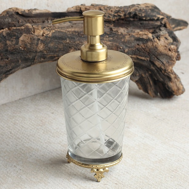 Vintage Brass & Glass Soap Dispenser Gold