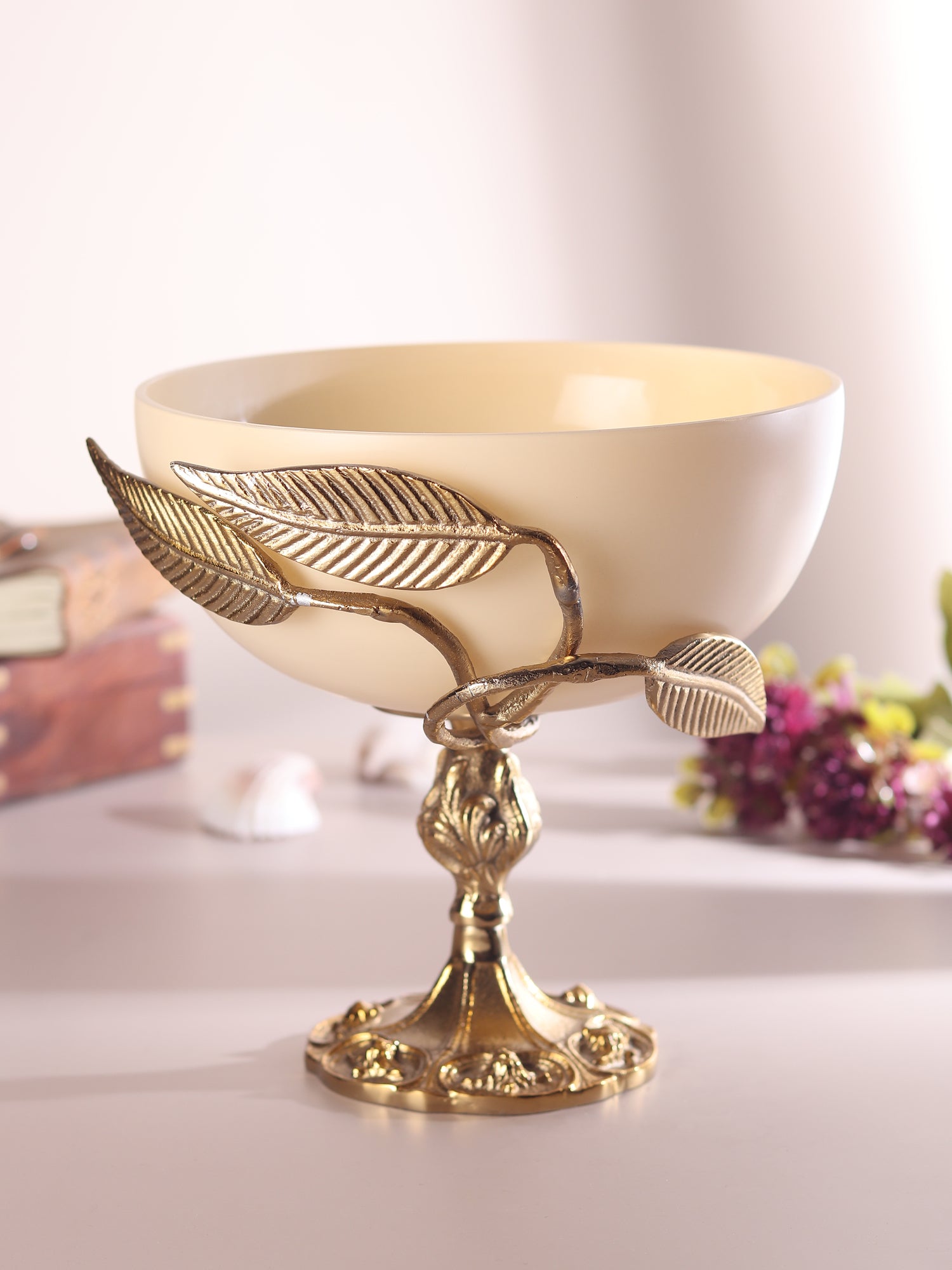 Verdant Elegance Glass pedestal Serving Bowl