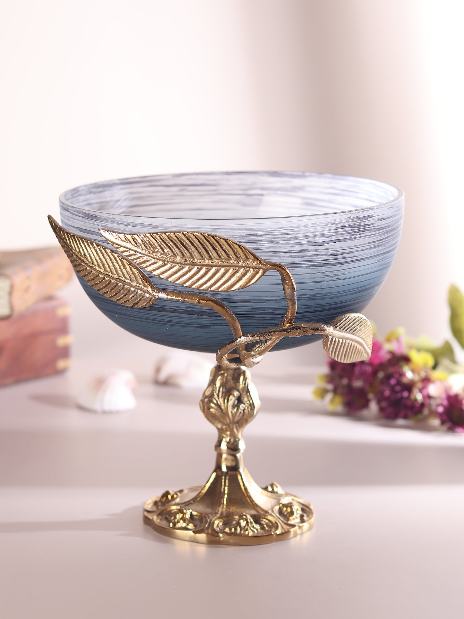Verdant Elegance Glass pedestal Serving Bowl