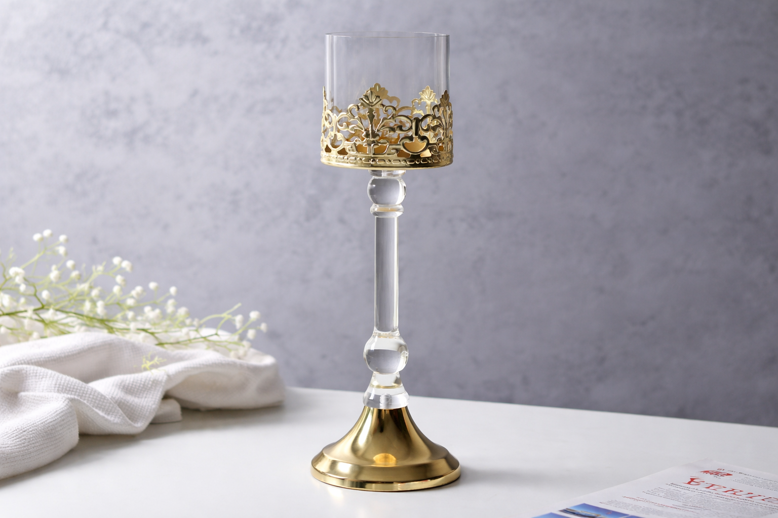 Aurum Crest Pillar Candle Holder Big