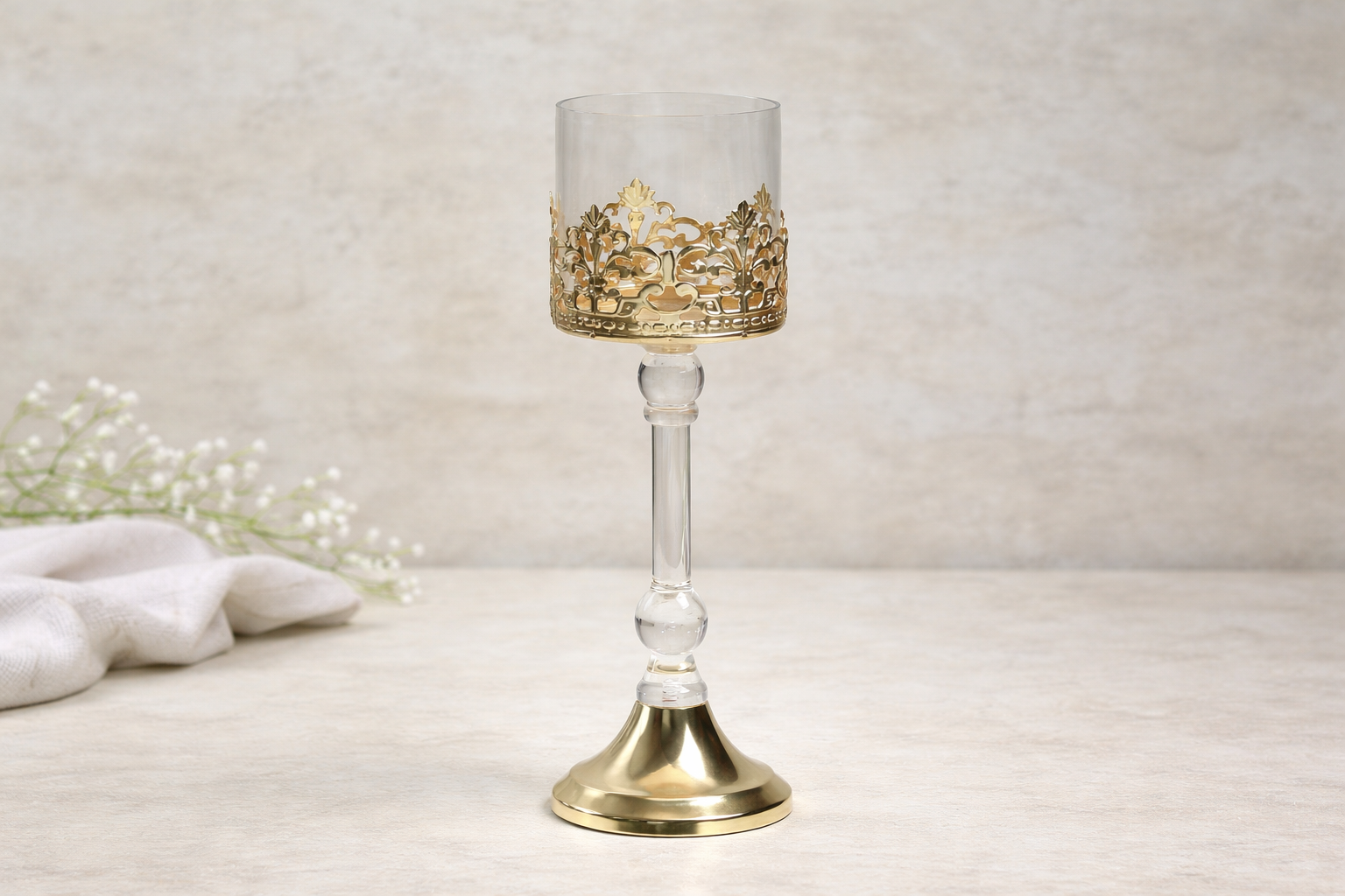 Aurum Crest Pillar Candle Holder Small