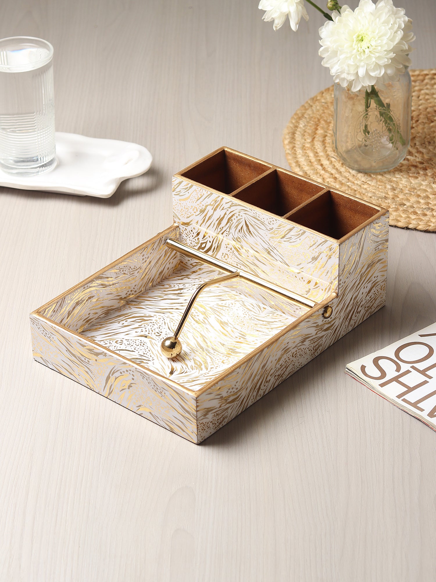Zivra Gold Cutlery and Tissue Holder
