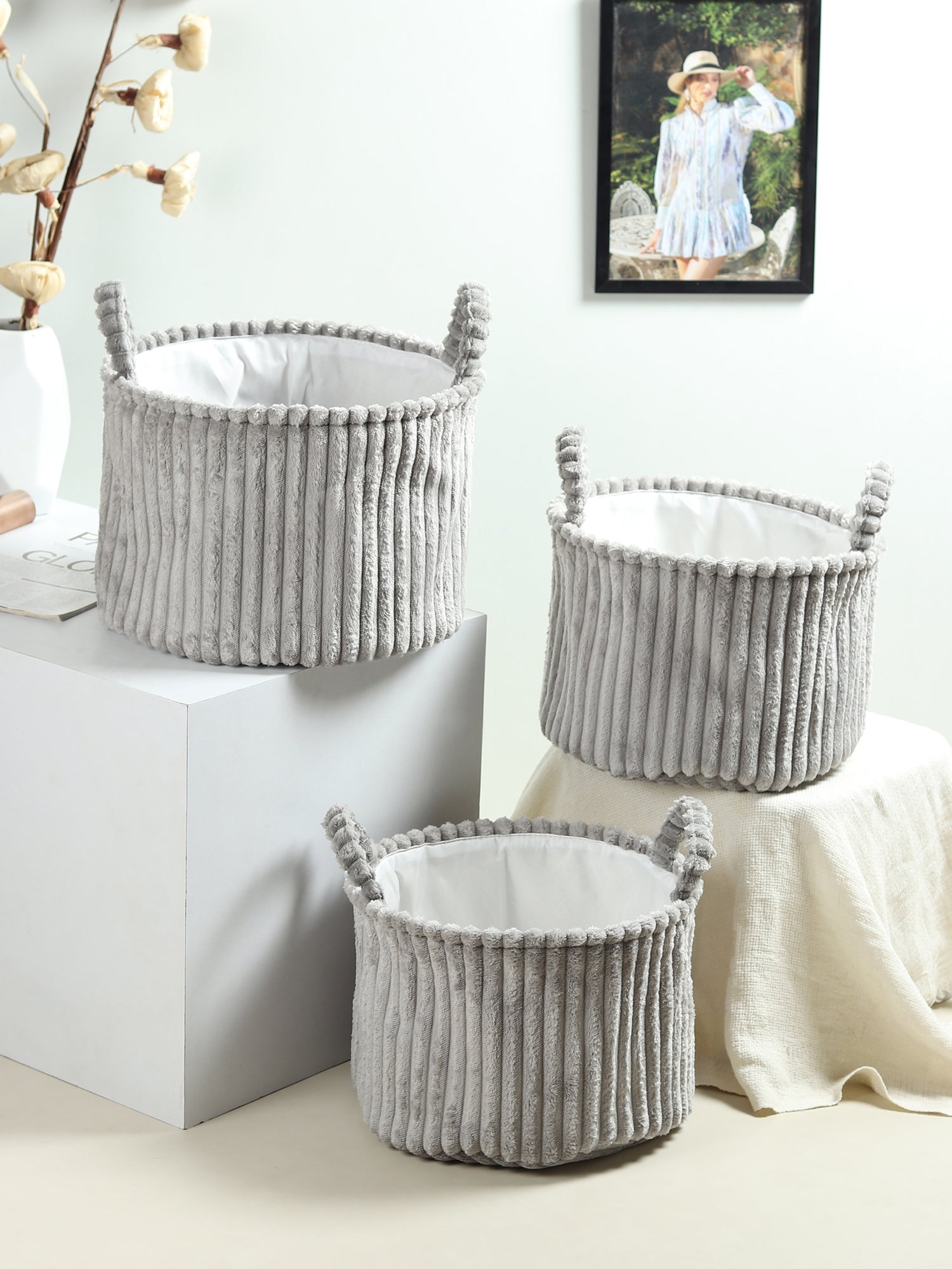 Cloud Weave Fabric fabric Storage Basket Soft Grey Set of 3