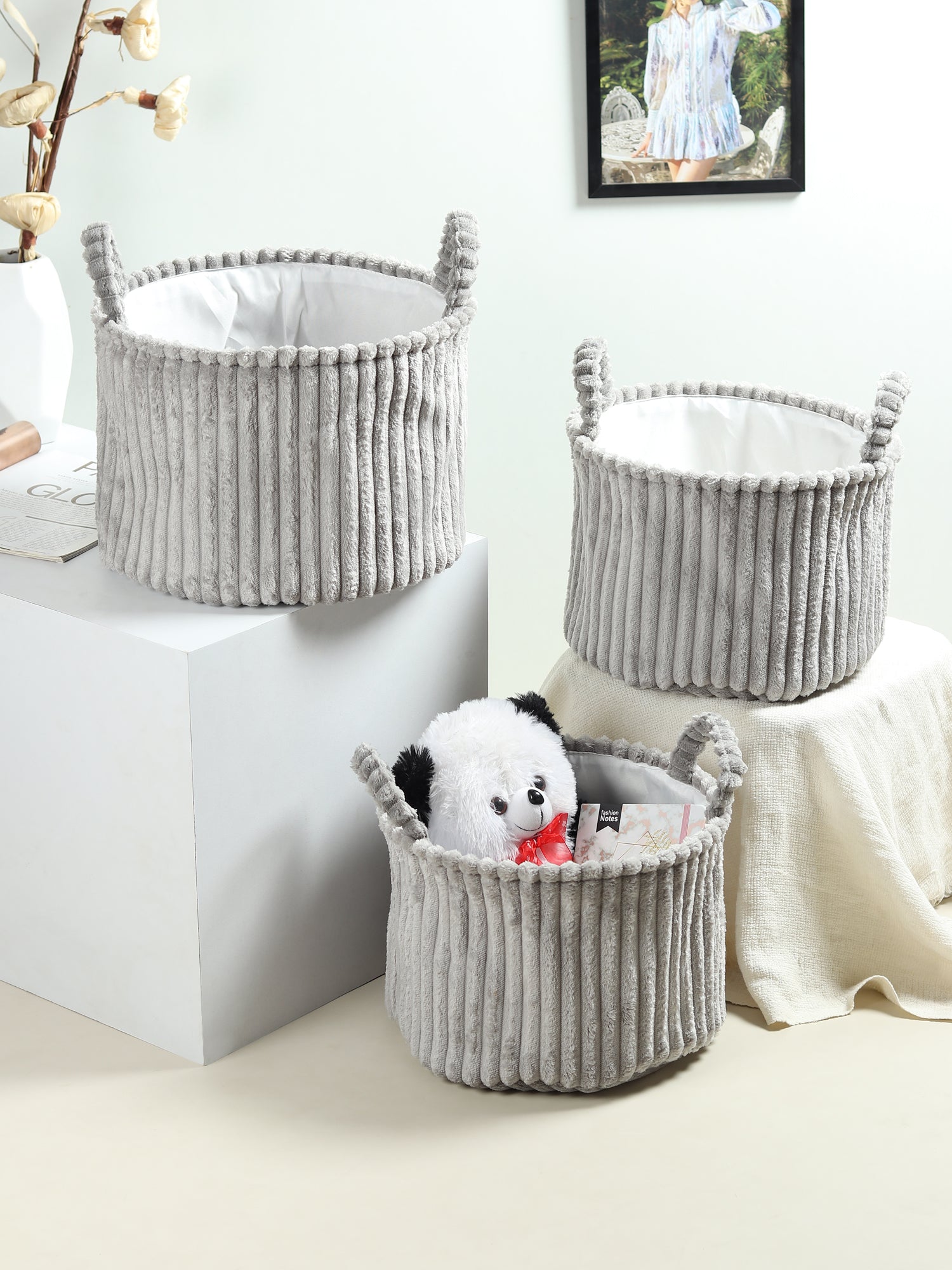 Cloud Weave Fabric fabric Storage Basket Soft Grey Set of 3