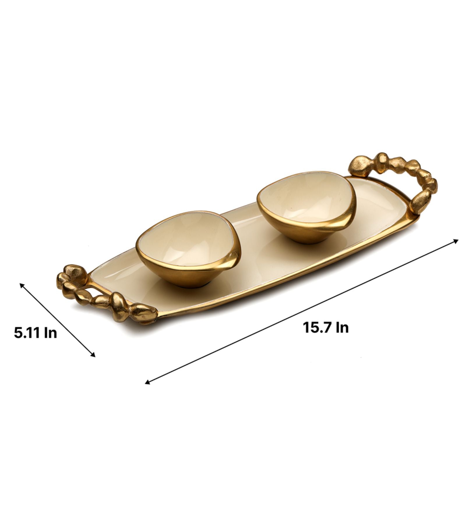 Stones Serving ware Ivory enamle - Tray & Bowls Set Gold
