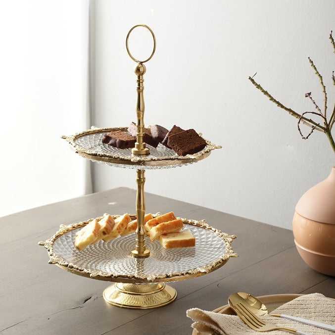 Crystal Spike Double Cake stand in Gold