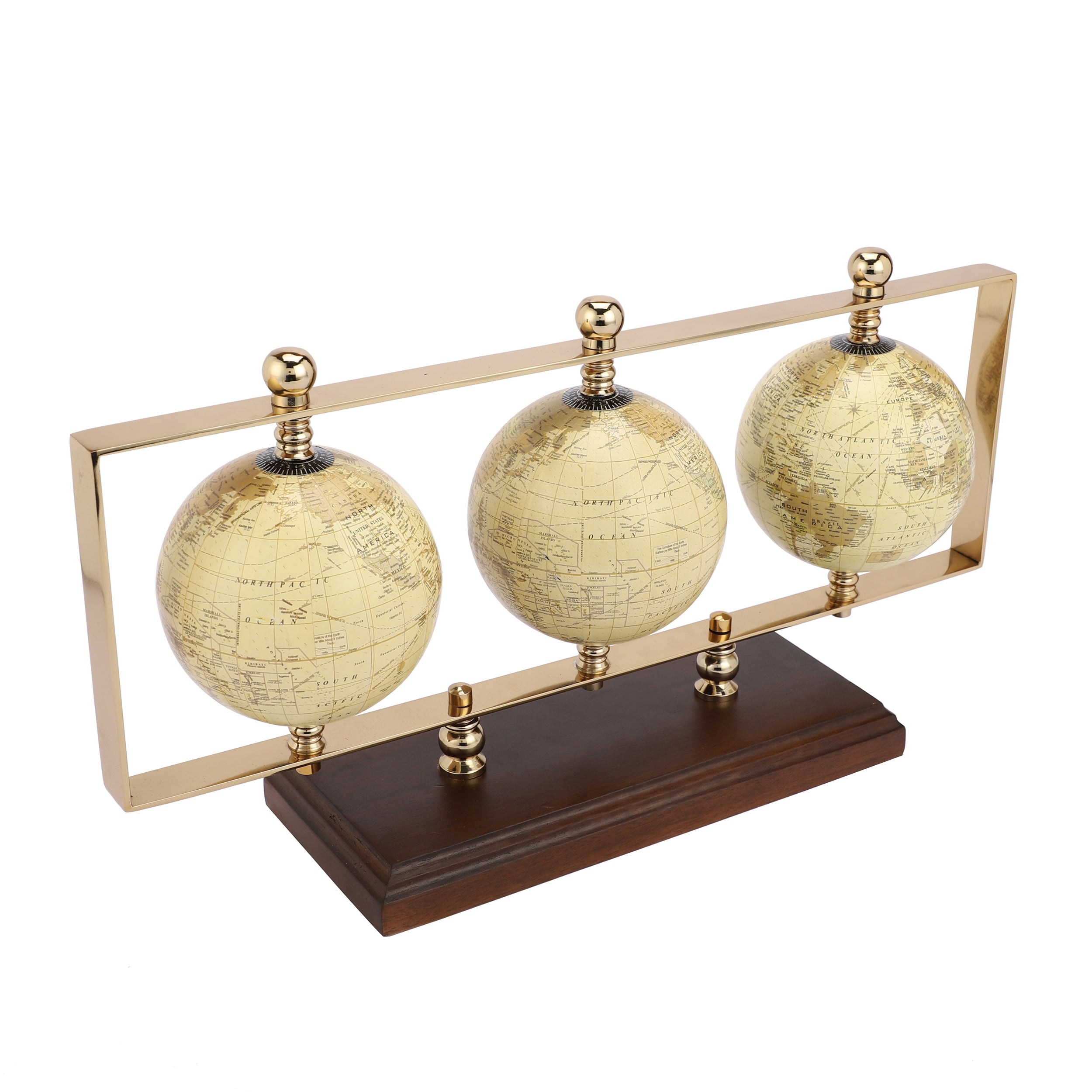 Triple horizontal Gold Globe Stand