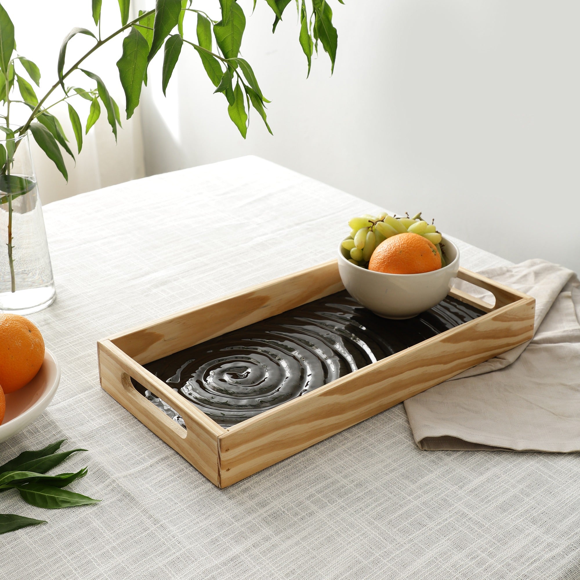 Duran Black Spiral Glass Tray - large size
