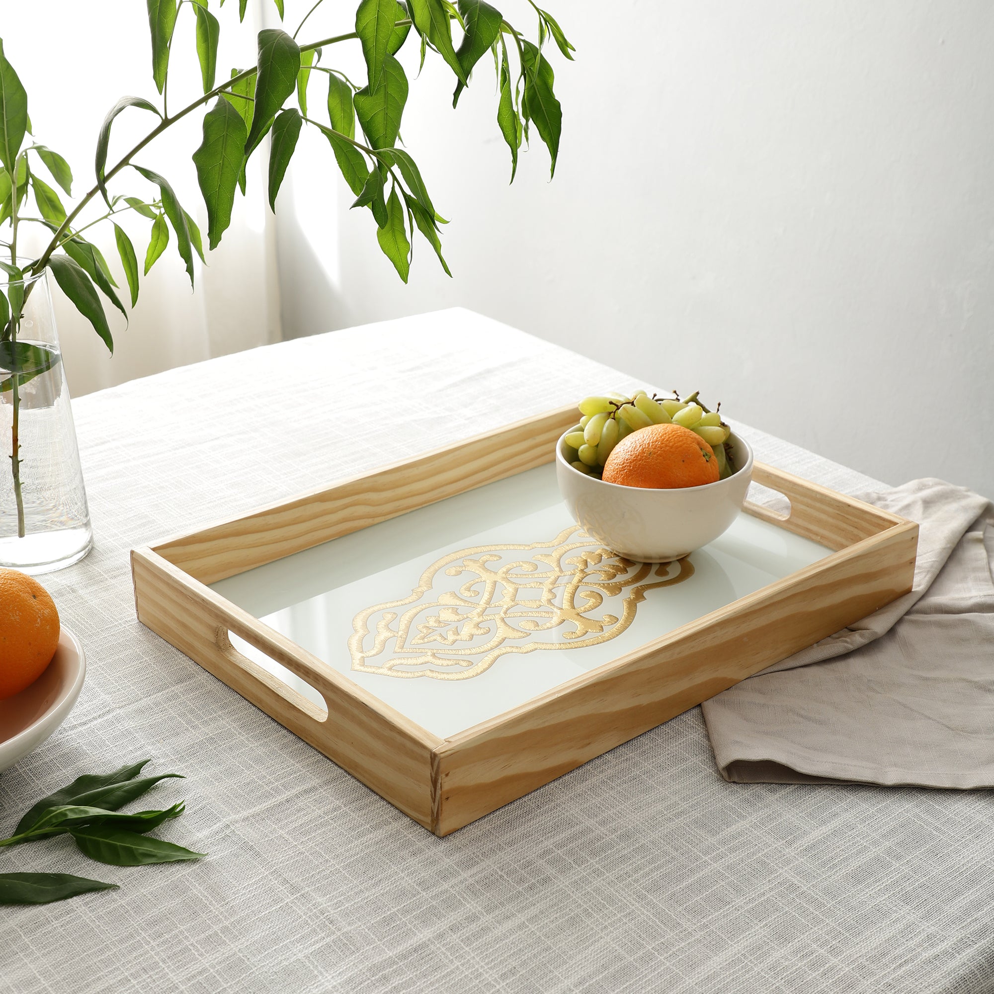 Zamora Embossed Glass Tray - large size (White)