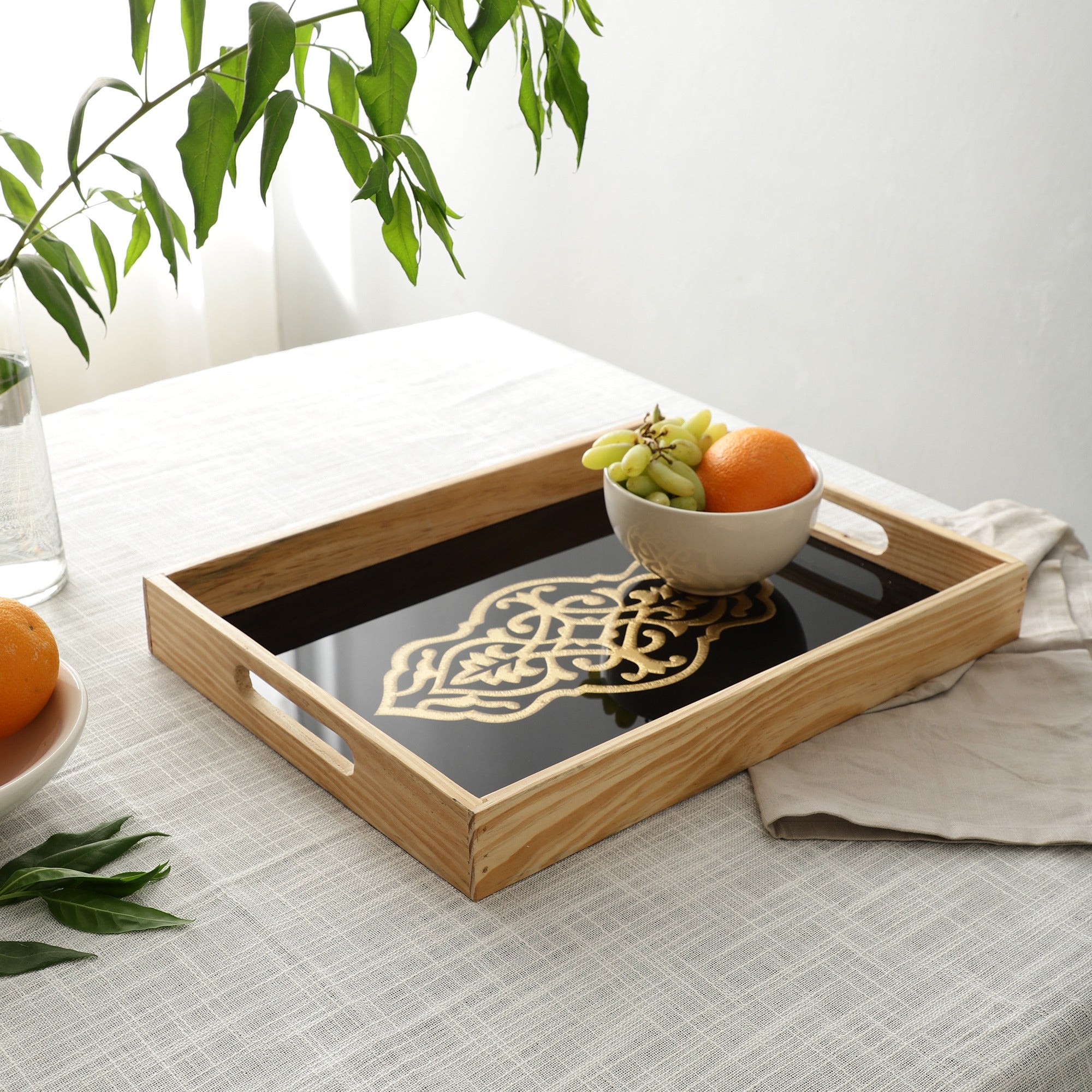 Zamora Embossed Glass Tray - large size (black)