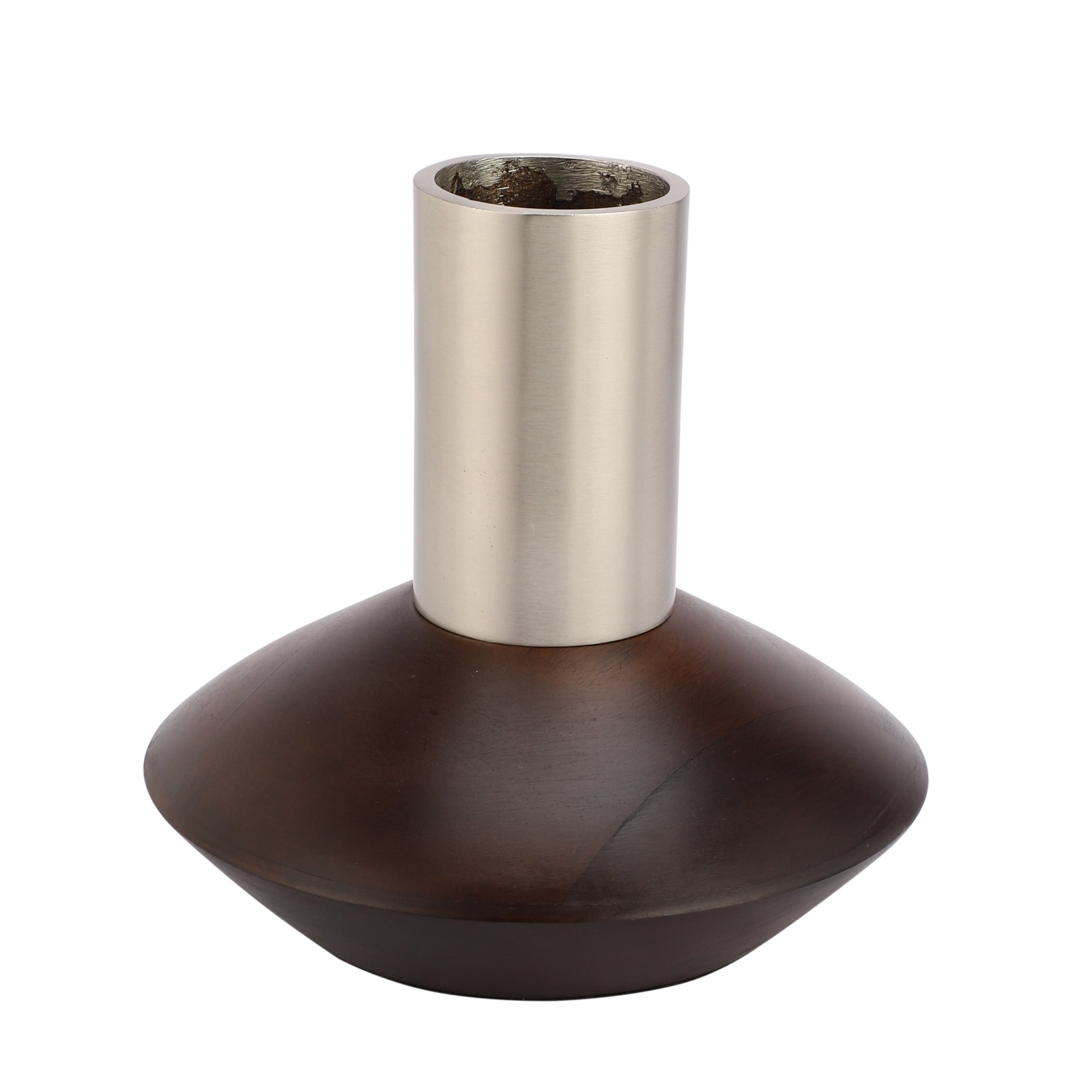 Short Deidra Vase Matt Silver & Black wood