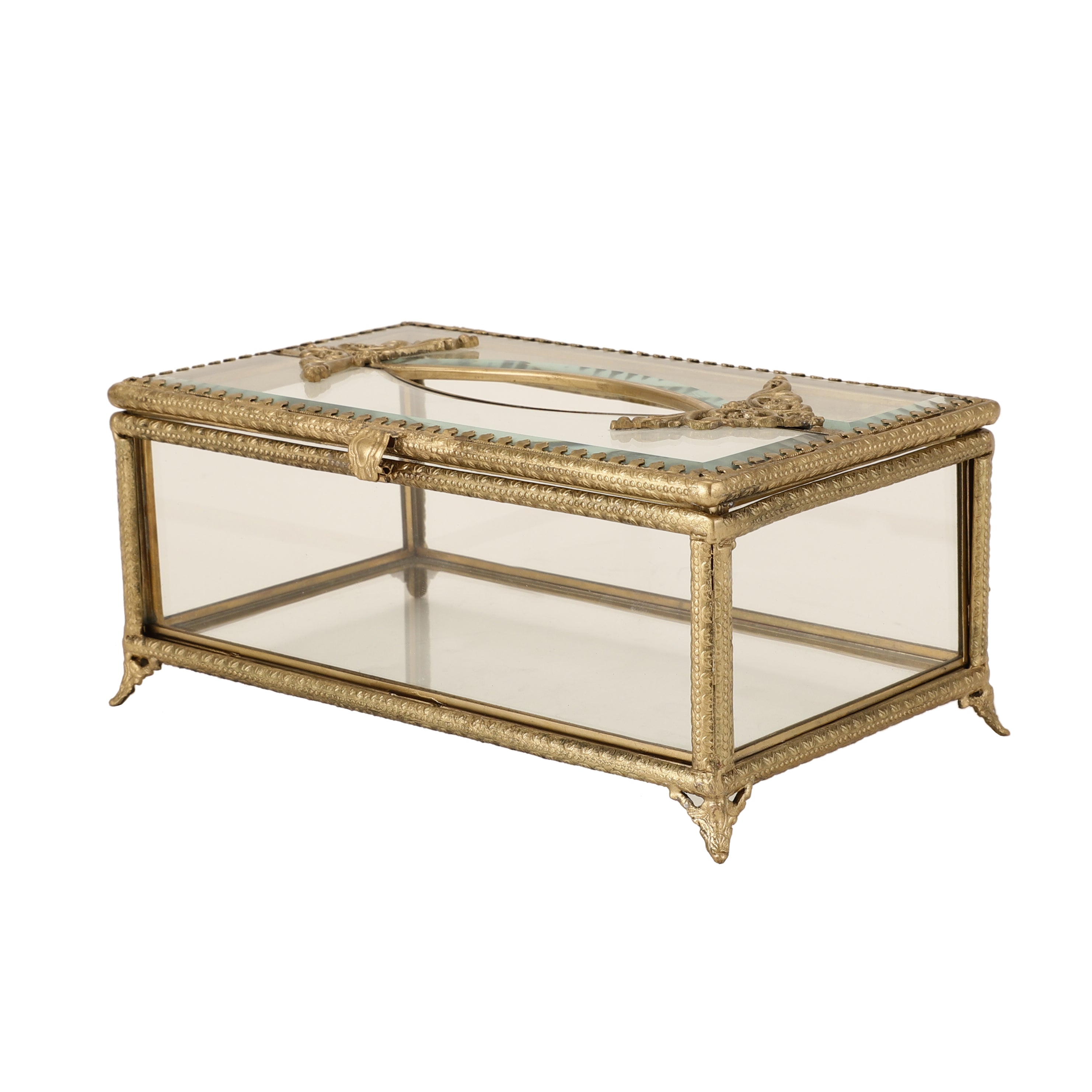 Victorian Elegance Brass and Glass Napkin Box