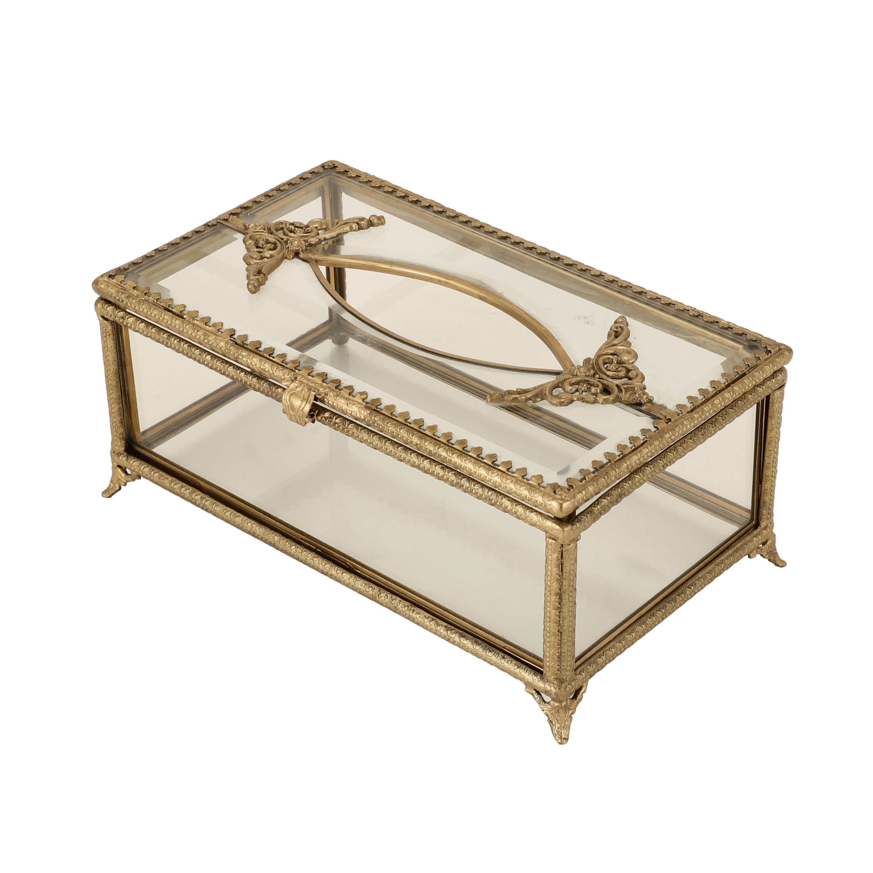 Victorian Elegance Brass and Glass Napkin Box