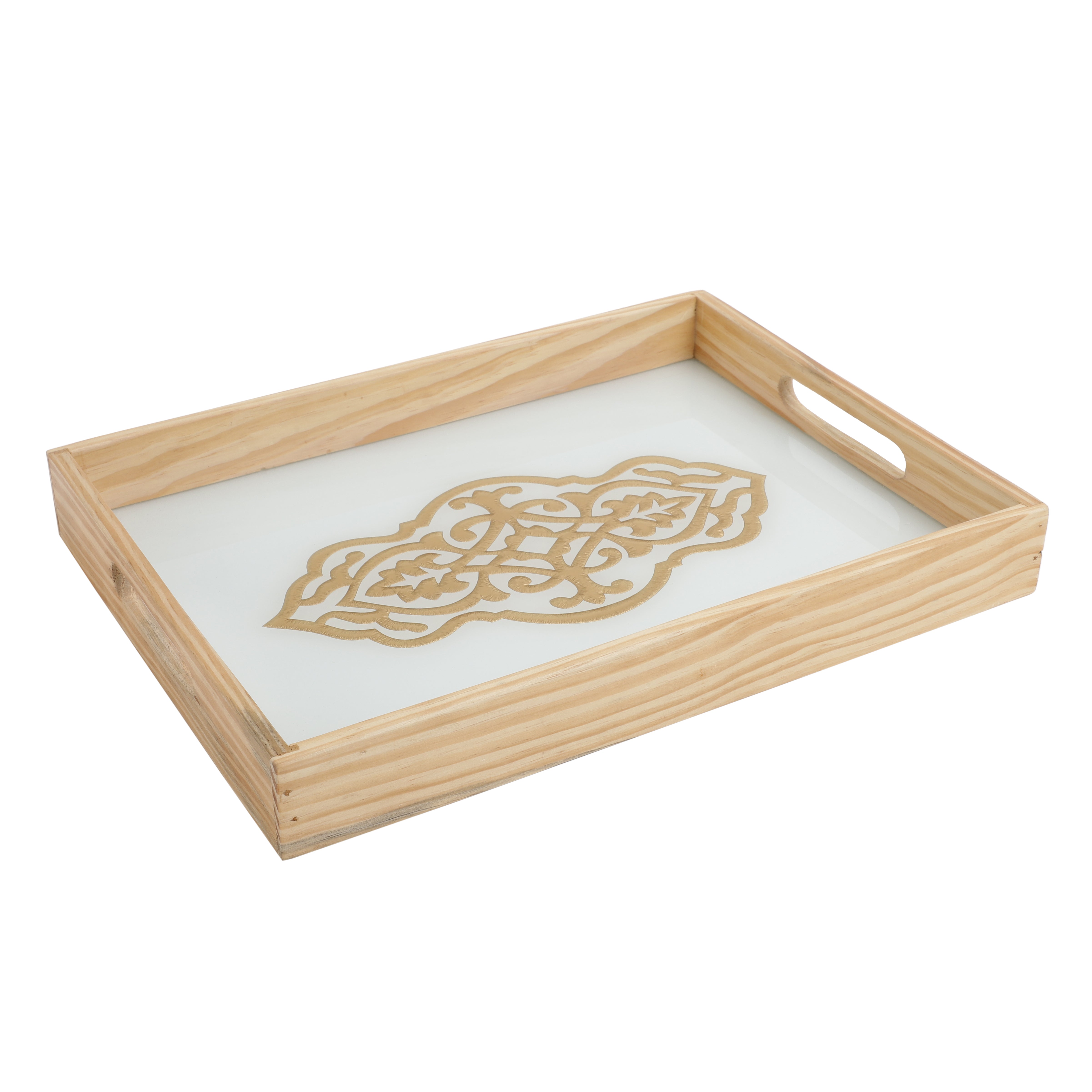 Zamora Embossed Glass Tray - large size (White)