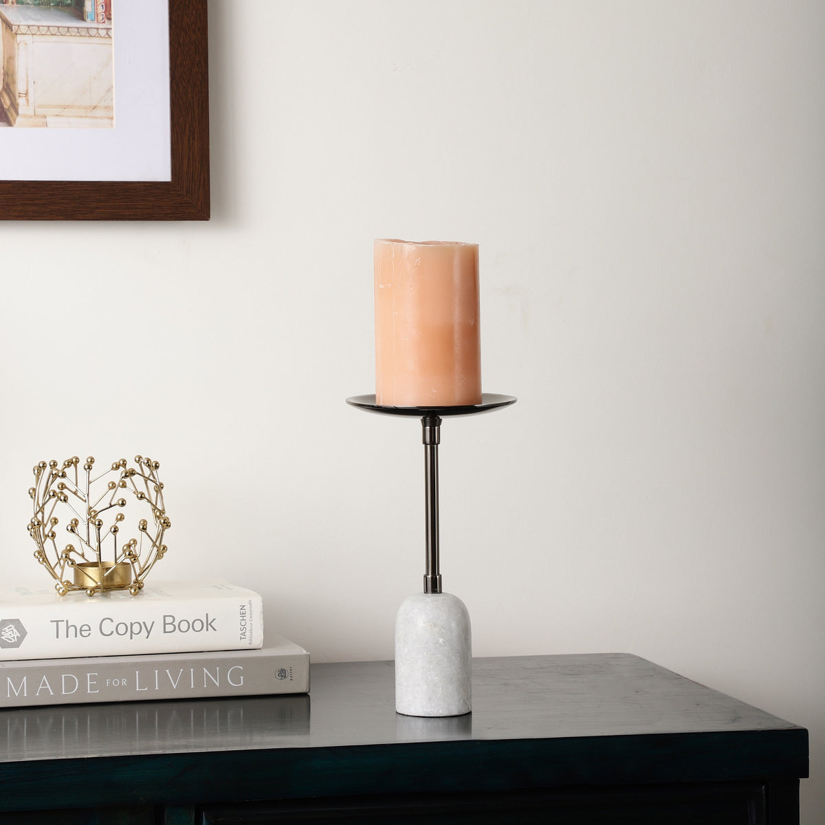 Marble Pillar Candle Medium Stand In Black