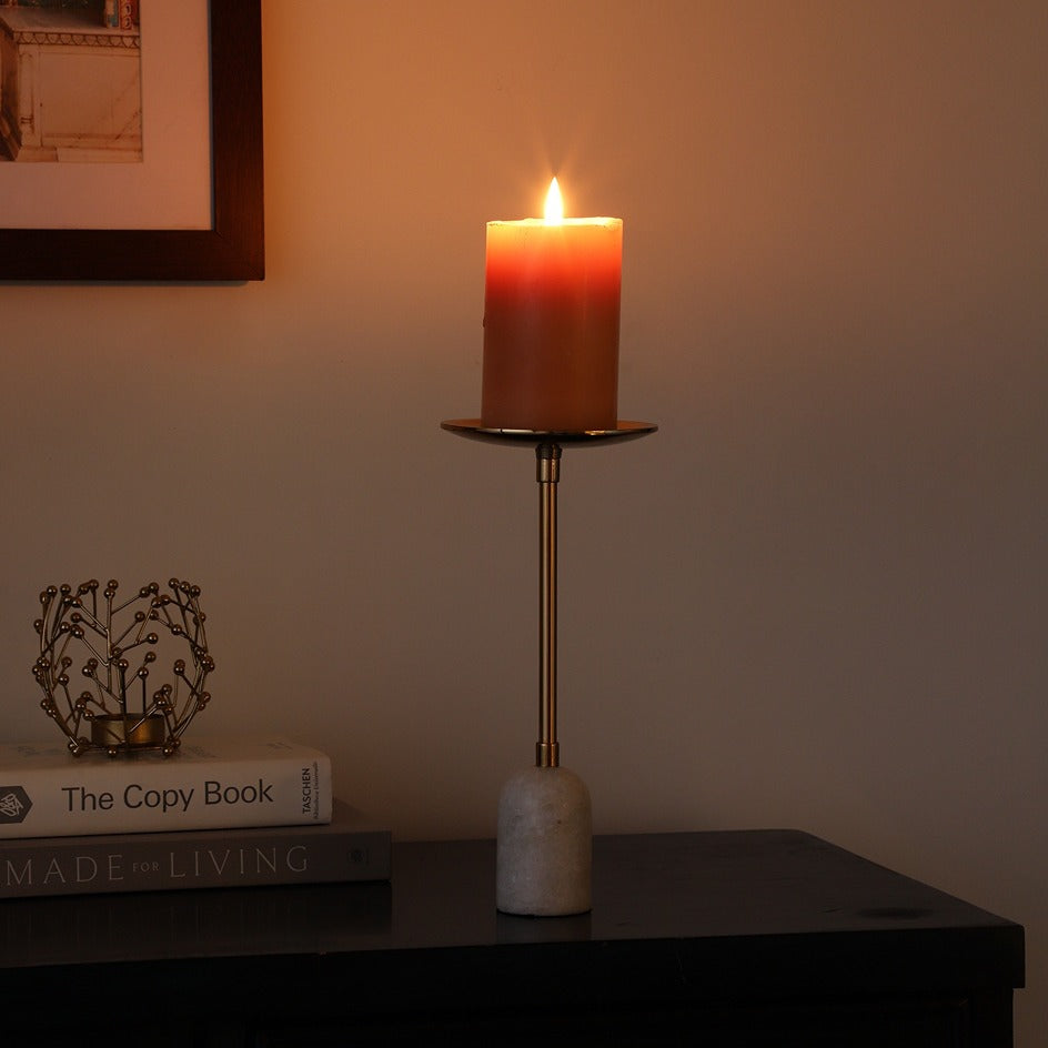 Marble Pri Pillar Candle large stand in gold