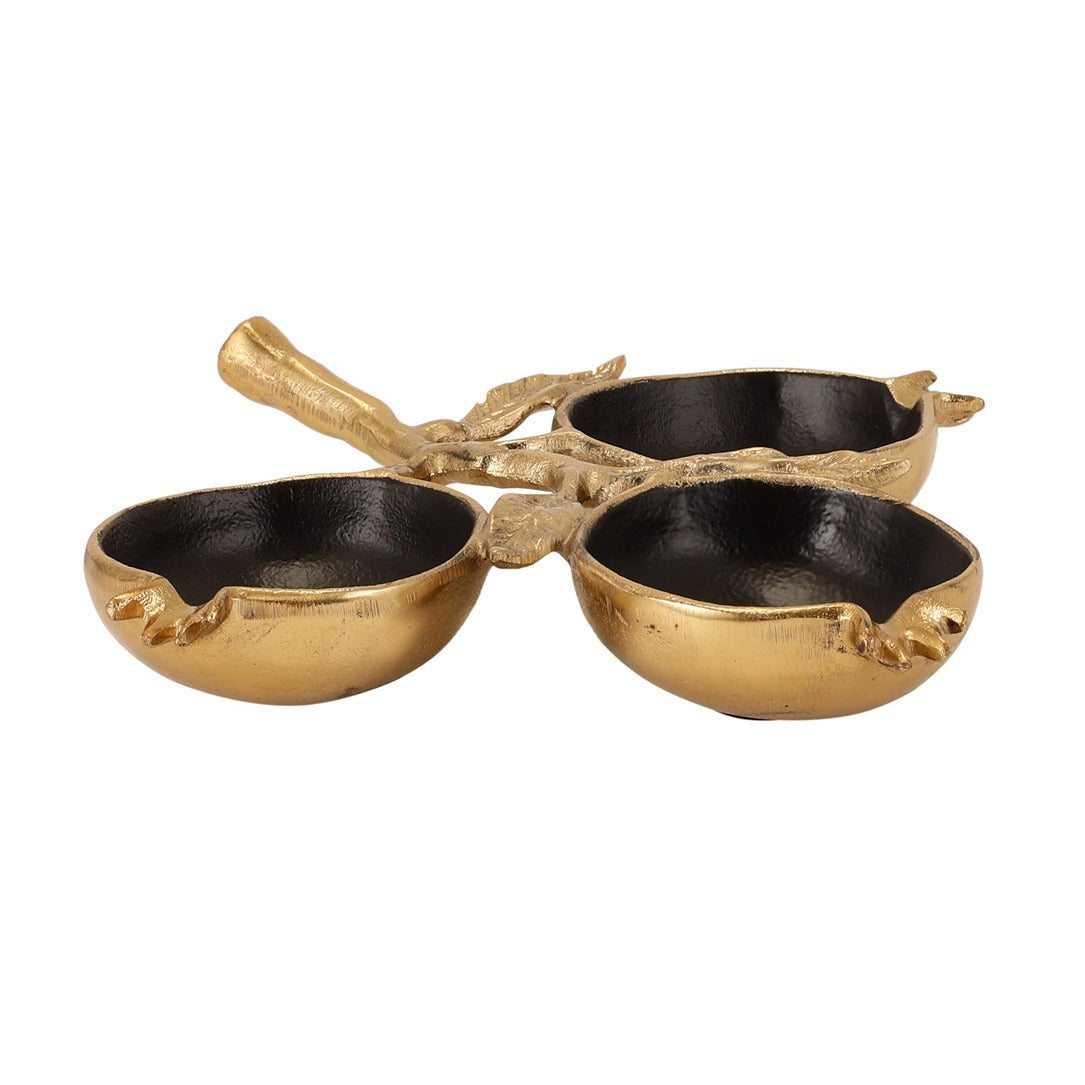 Pomegranate Metal three Leaf Platter in Gold Black