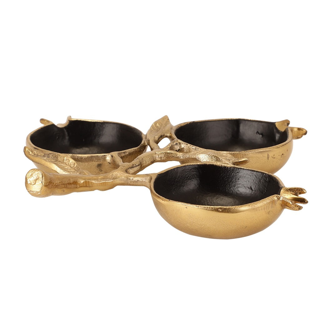 Pomegranate Metal three Leaf Platter in Gold Black