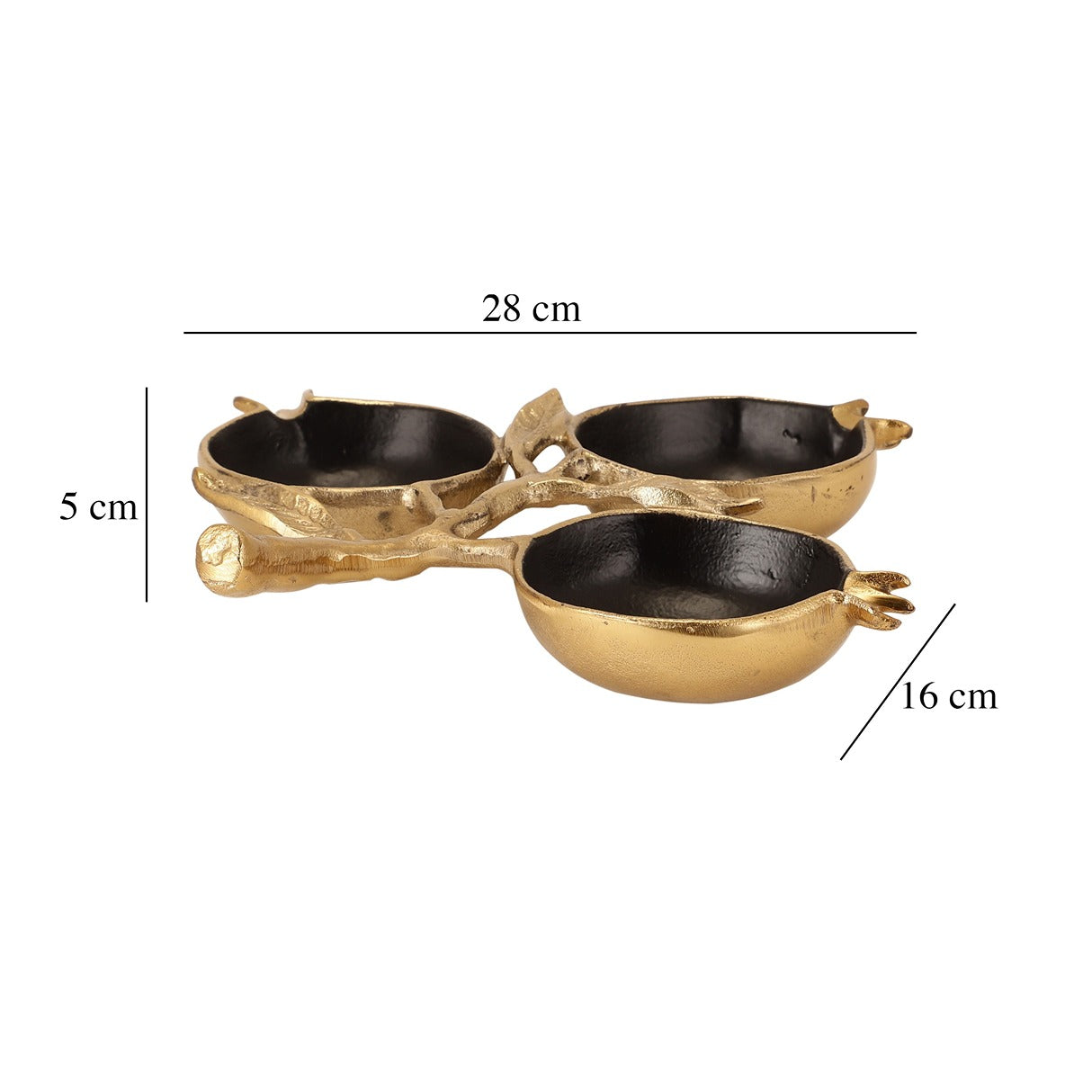 Pomegranate Metal three Leaf Platter in Gold Black