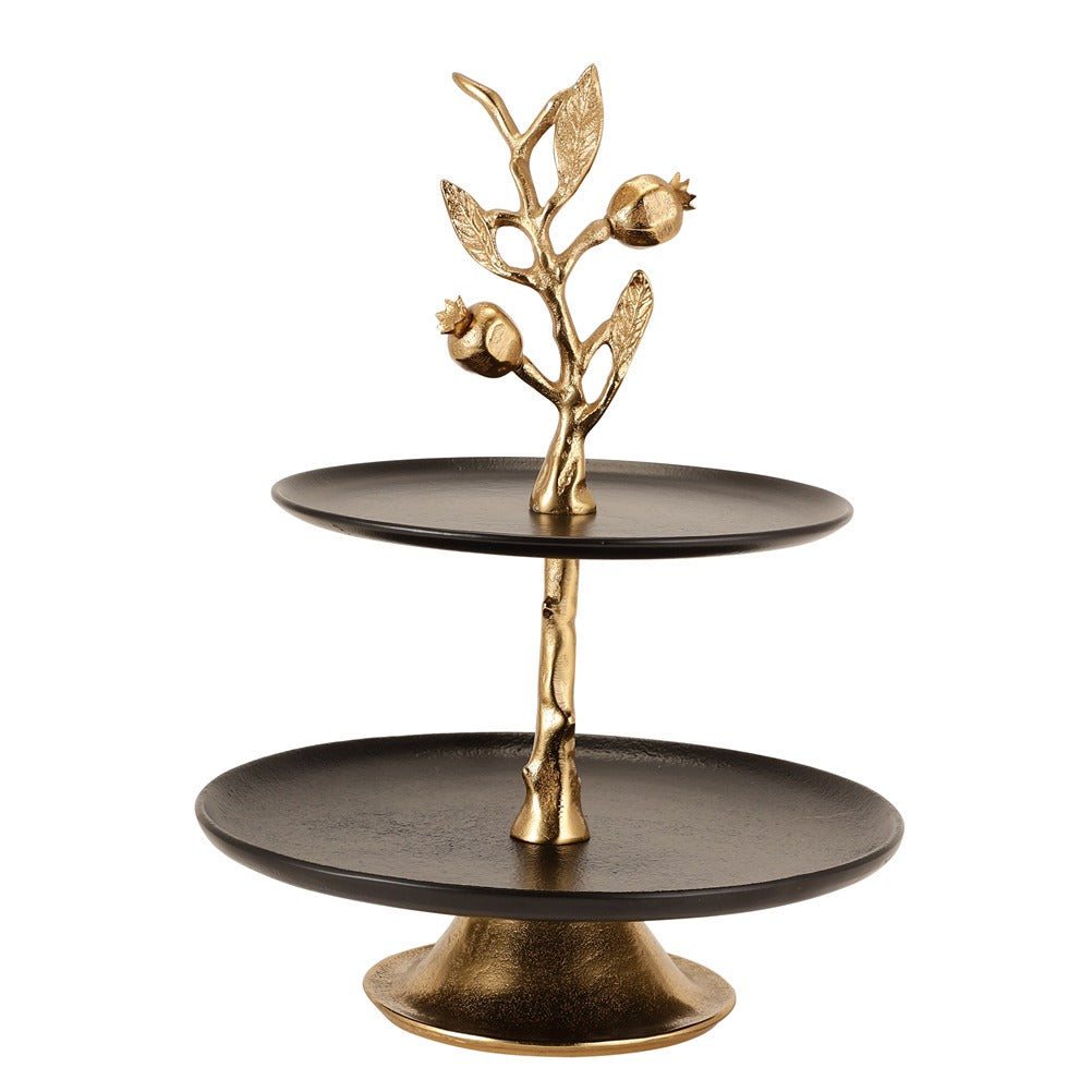 Pomegranate Metal Two layer cake stand in Gold Black