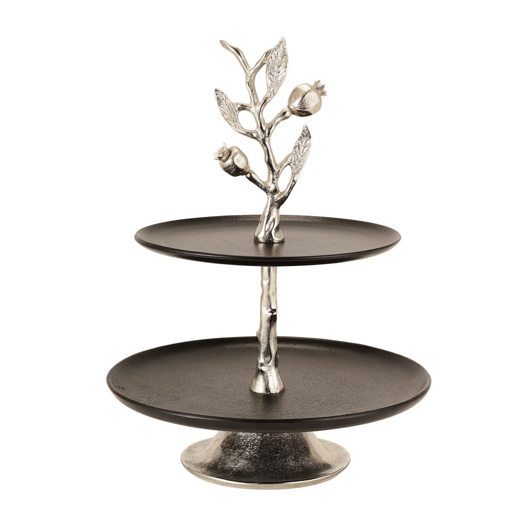 Pomegranate Metal Two layer cake stand in Silver Black