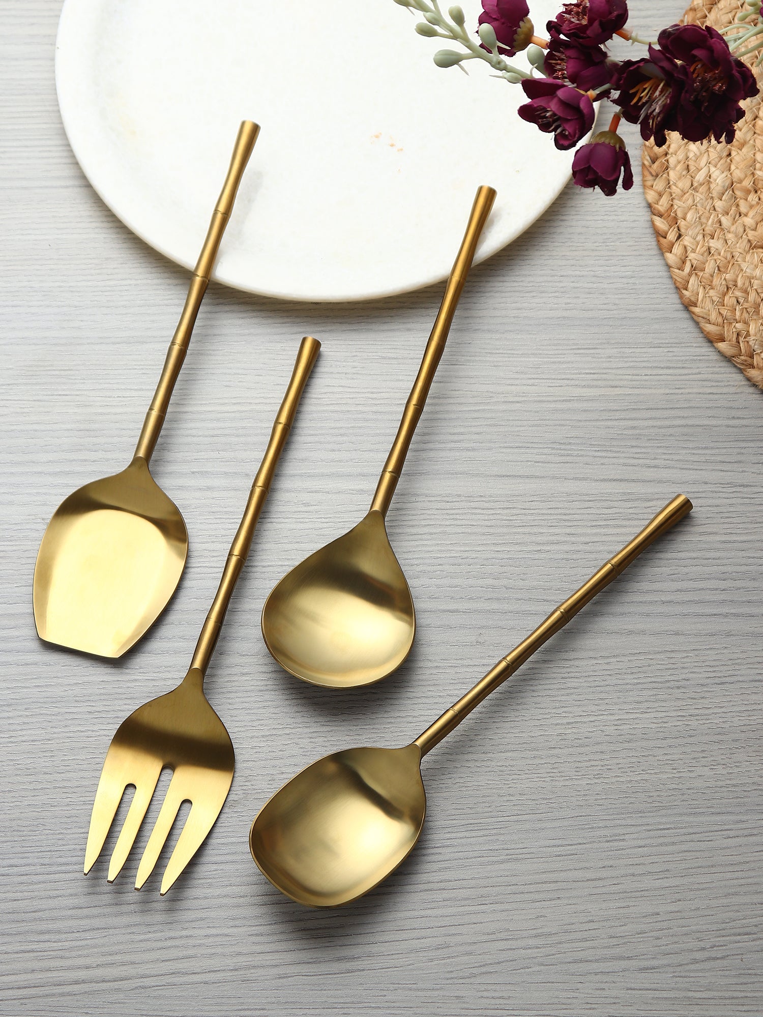 Bamboo Elegance Gold Serving Set