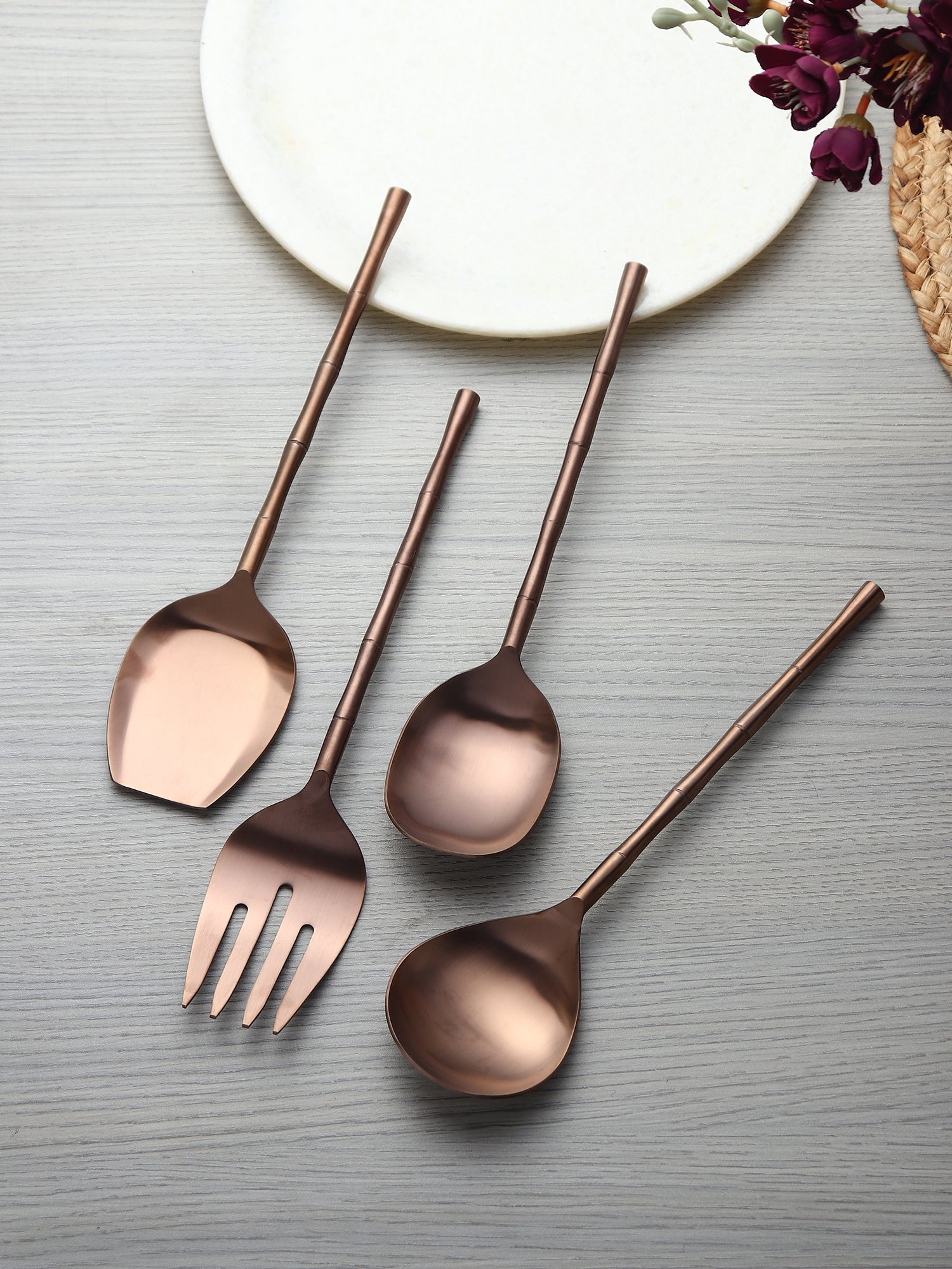 Bamboo Elegance Rose Gold Serving Set